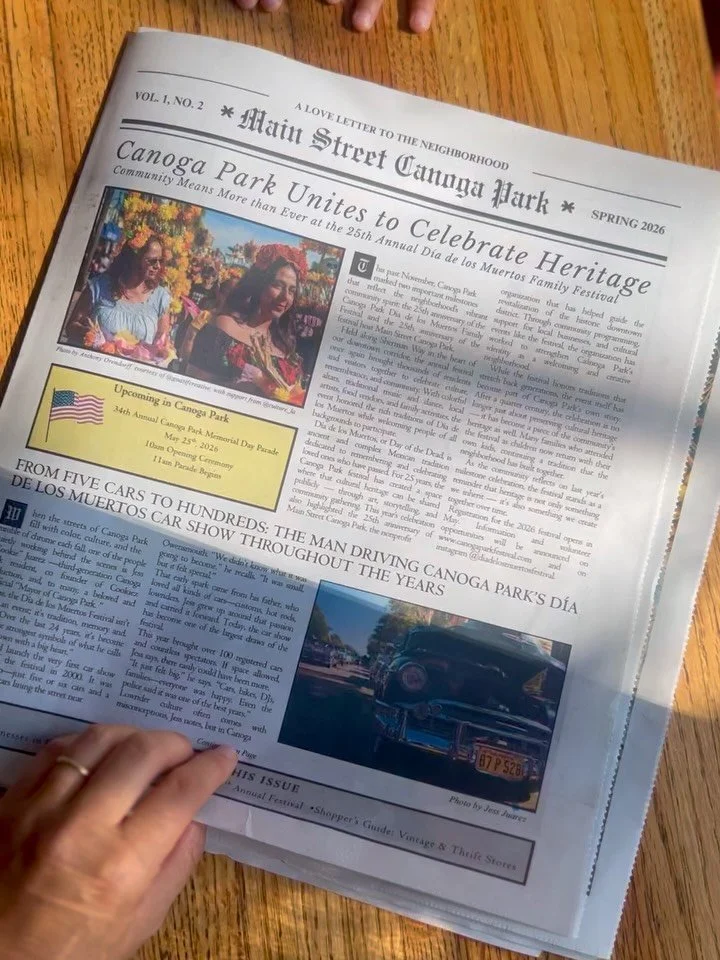 Check out Main Street Canoga Park&rsquo;s newest newspaper 🗞️ to read all about our amazing neighborhood 💕 including a look 👀 into the history of the new @risingheartsbakery building right next to #FYHMC (Yes, the buildout is still happening 🔨 &h