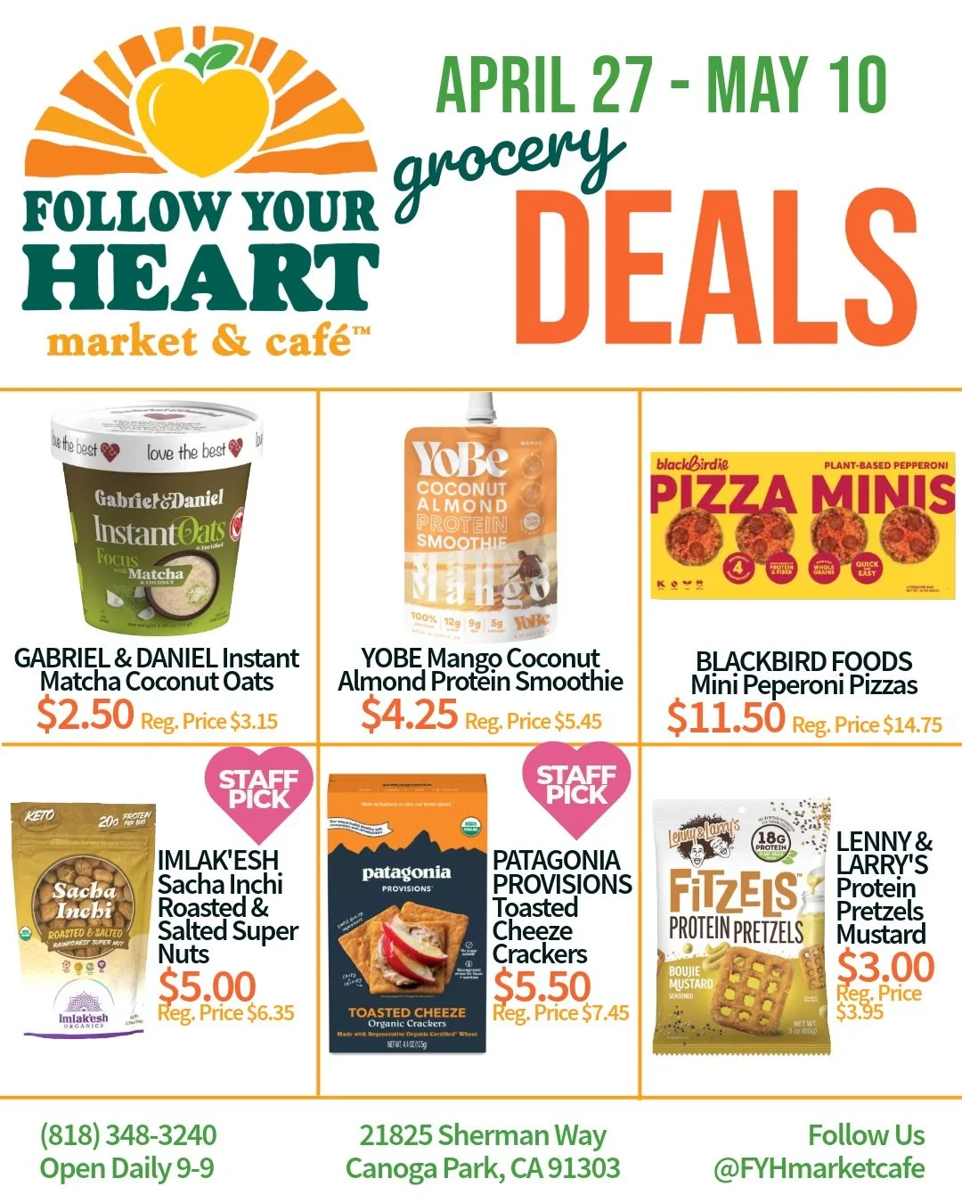 Happy Monday! ☀️ Here&rsquo;s what&rsquo;s on sale for the next two weeks at FYHMC 🛒 Delicious savings on snackable @blackbird_foods mini pizzas 🍕 our favorite &ldquo;cheese&rdquo; crackers by @patagoniaprovisions, nutrient (and flavor) packed Sach