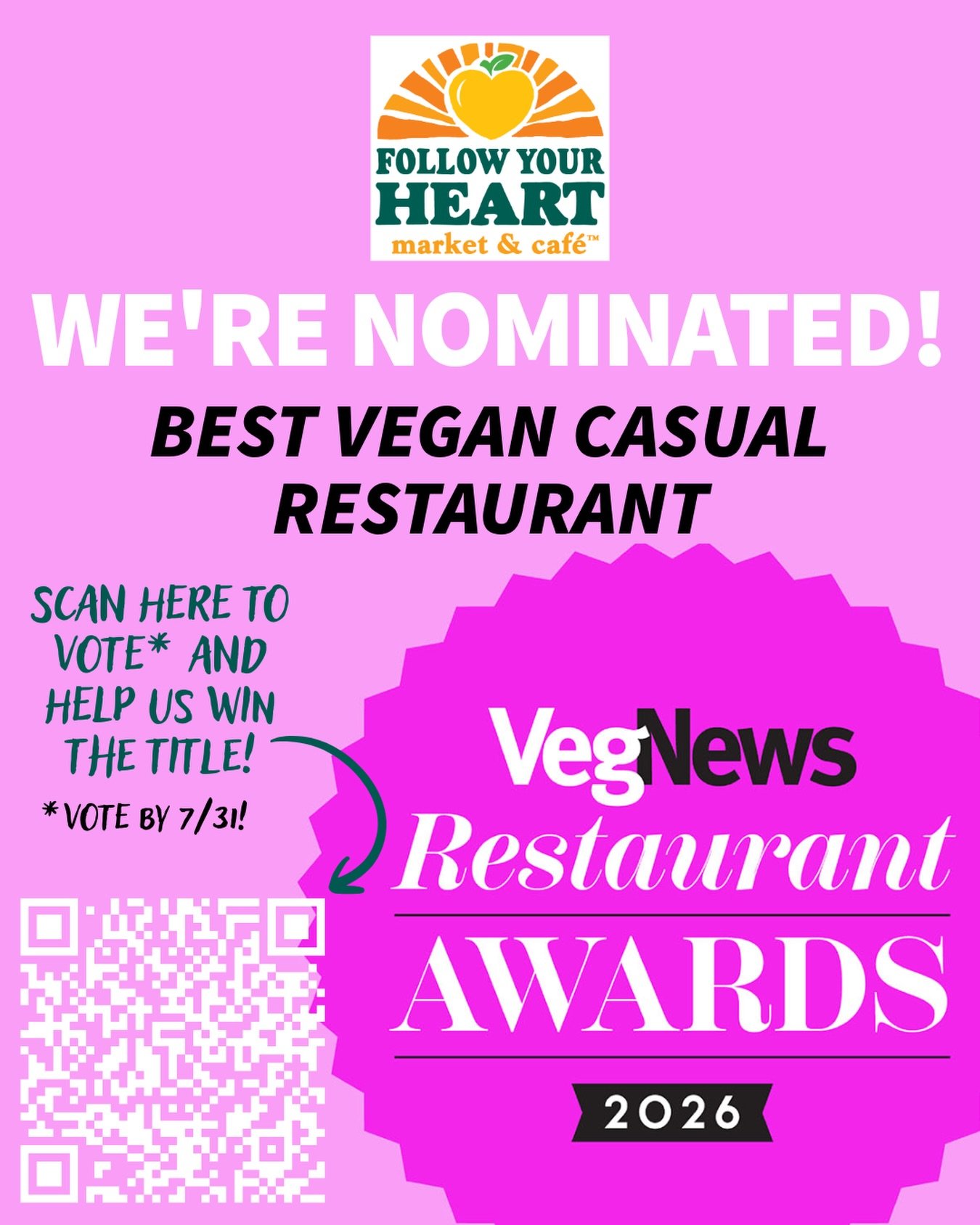 LAST 2 DAYS TO VOTE!!! 📣🗳️🌱

We would love if you could help us win &ldquo;Best Vegan Casual Restaurant&rdquo; in the @vegnews Restaurant Awards! Our kitchen and service team certainly deserve the recognition 💪💕

The link is in our bio!! 🔗 http