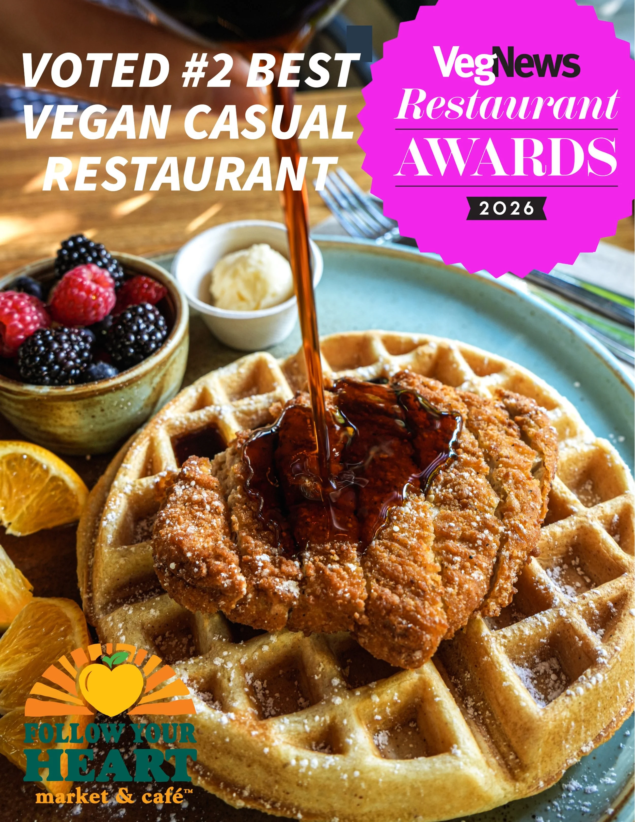 Thank you 😍 to everyone who voted for us in this year&rsquo;s @vegnews restaurant awards 💖 Come visit us and try our delicious plant based food! 🌱💪🌈 

*Chicken &amp; Waffles from first photo is only available during our weekend brunch hours 🤗