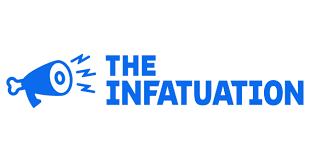 Logo with a blue megaphone icon and the text 'The Infatuation' in bold blue letters