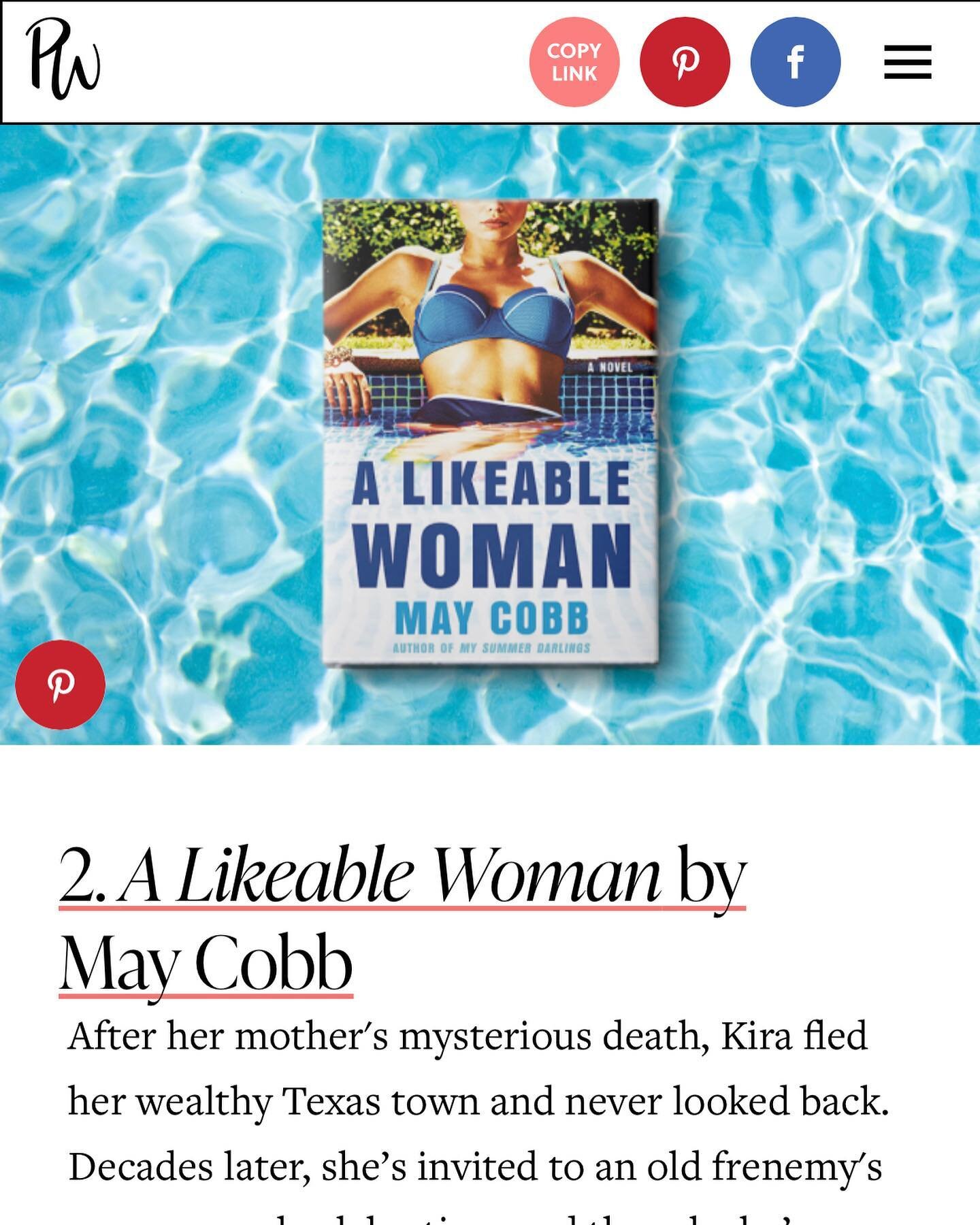 🏝So thrilled to spy A LIKEABLE WOMAN on this Best Beach Reads list from @purewow !! Also spying @meganlmiranda &lsquo;s THE ONLY SURVIVORS which is out today!! Thanks @purewowbookclub !!🏝🎉📚🔥 #book #bookstagram #alikeablewoman #maycobb #suspense 