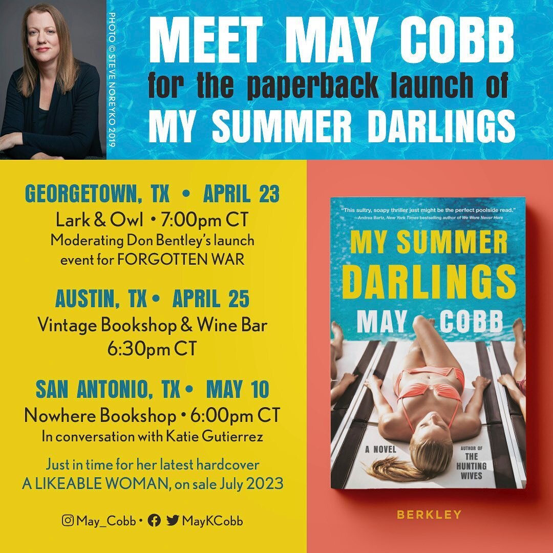 🚨TOUR DATES!🚨I&rsquo;m going on a mini-Texas tour to celebrate the release of MY SUMMER DARLINGS in paperback! Please join me!

🍷1st stop: Thrilled to be moderating a Q&amp;A with my buddy @bentleydonb at the launch party for his🔥 latest, FORGOTT