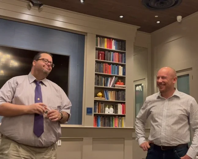 Jeff Walsh reacting to a funny comment made by a volunteer during a corporate event