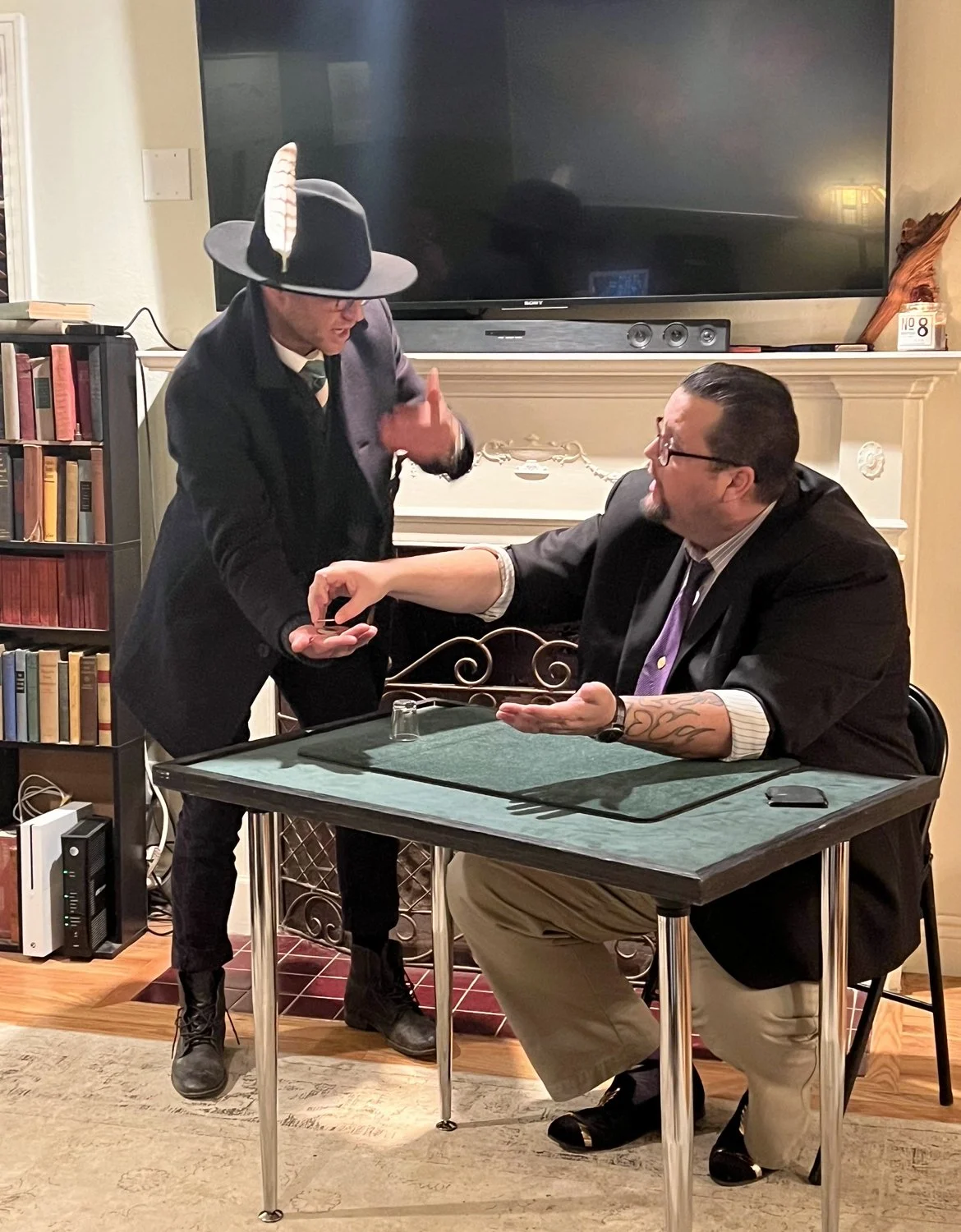 Jeff Walsh performing close-up magic for a private event.