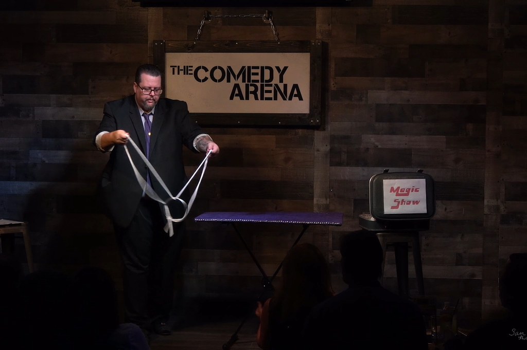 Jeff Walsh performing Ring and Rope magic routine at the Comedy Arena in McKinney Texas