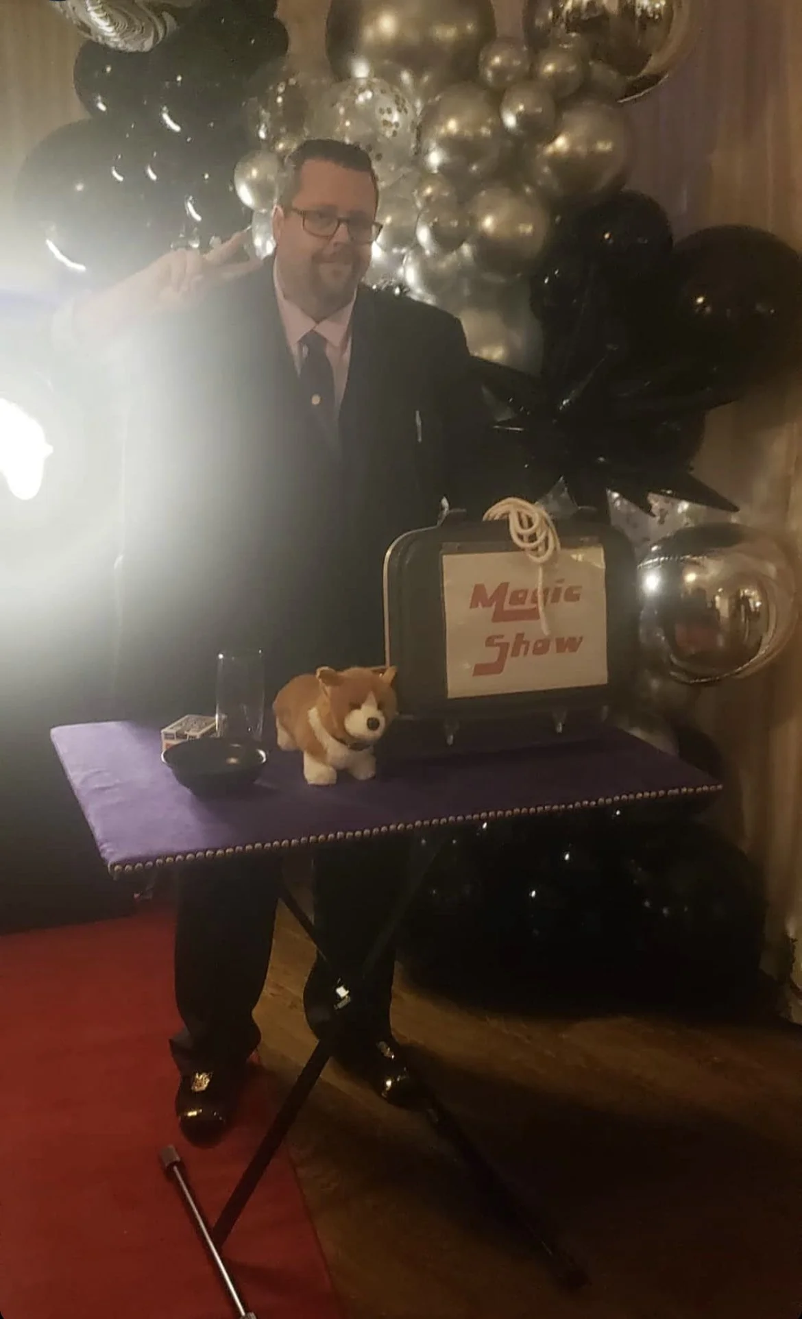 New Years eve private event has Jeff Walsh comedy magician setting up before the big show