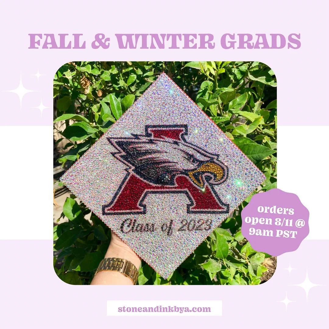 Fall &amp; winter 2023 grad cap orders open August 11 @ 9am PST! 

If you need your grad cap done from September 1, 2023 to February 13, 2024, be sure to fill out an application August 11! You can find all my grad cap info on my website in the link i