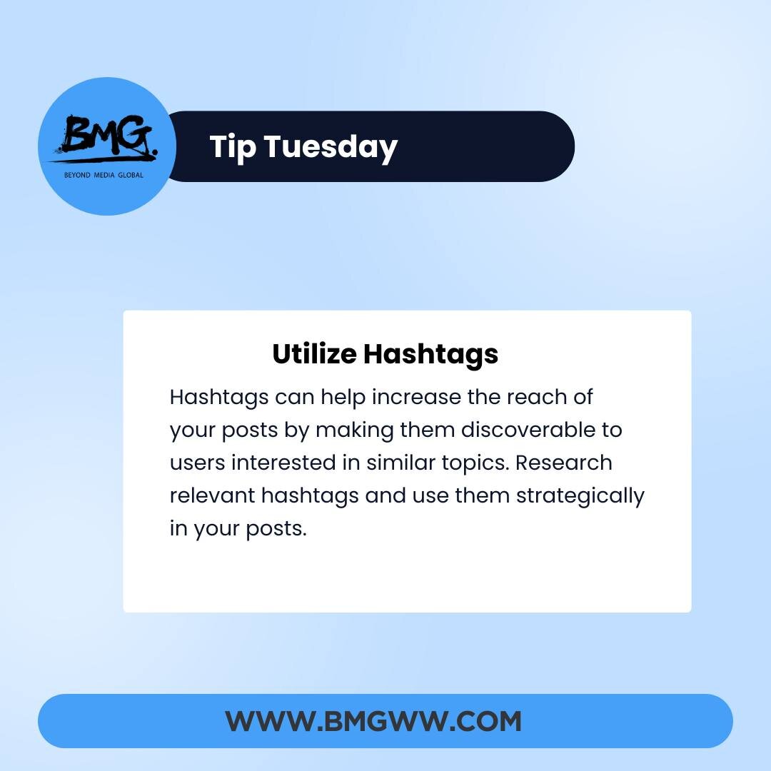 This weeks Tip Tuesday: The importance of hashtags! Hashtags can help increase the reach of your posts by making them discoverable to
users. https://www.bmgww.com/

#fullstackmarketing  #digitalmarketingteam  #digitalmarketinghelper #NewJersey #socia