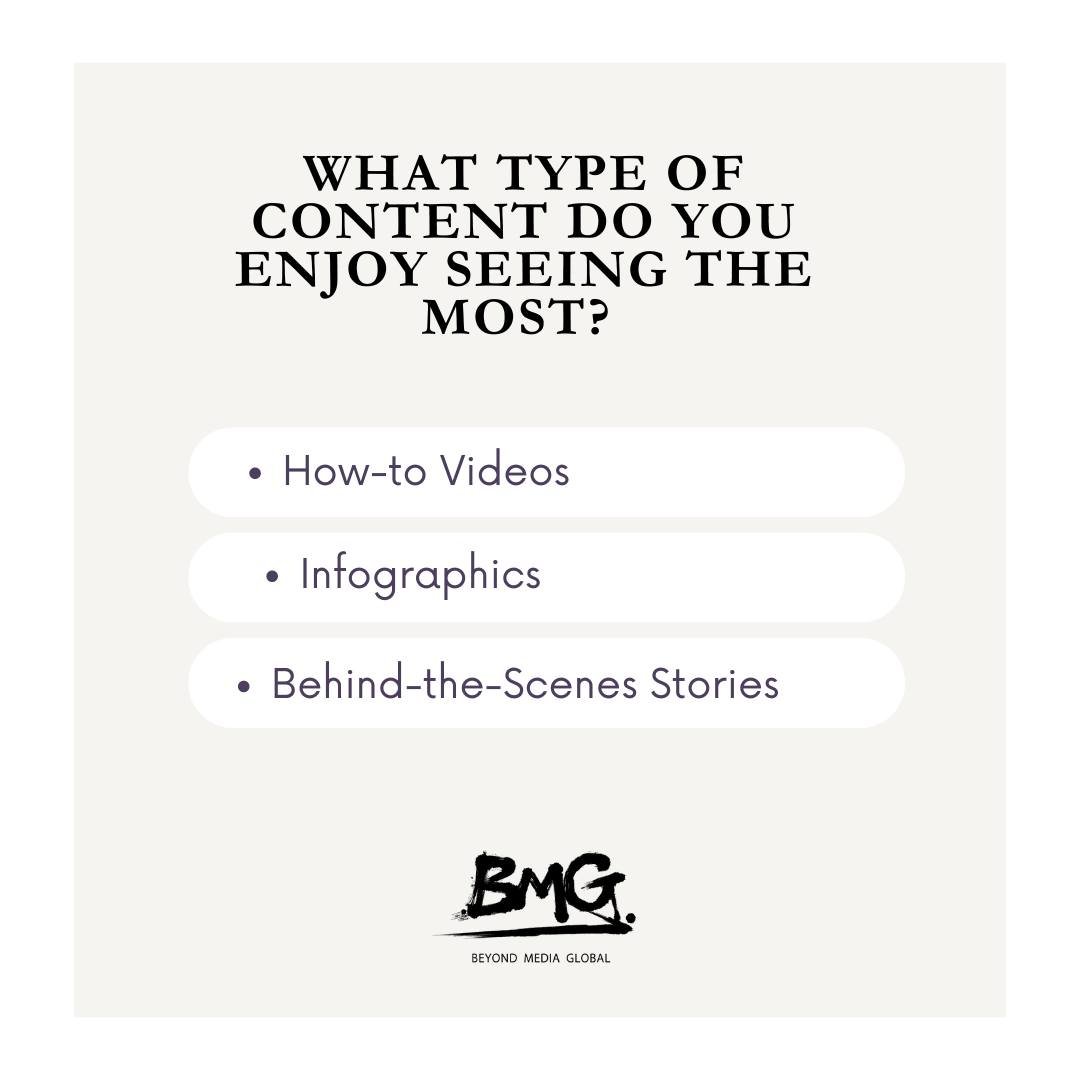What type of content do you like seeing the most on your feed? We love to hear opinions! 

https://www.bmgww.com/

#NewJersey #SEO #socialmediamarketing #socialmedia #marketingtips #marketingagency #digitalmarketinggrowth  #NewJersey  #websitedesign 