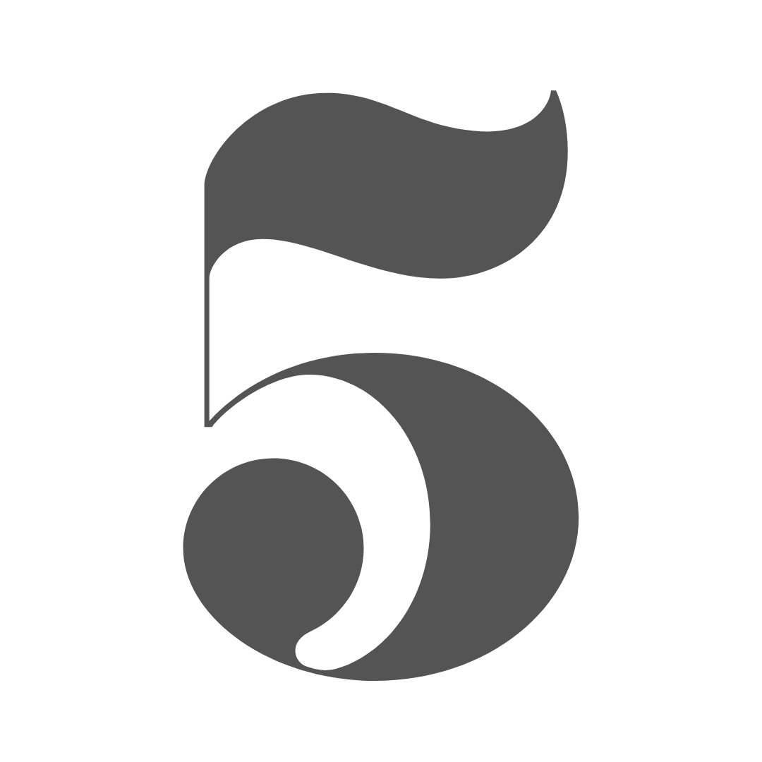 Gray number 5 with a stylized flag on top.