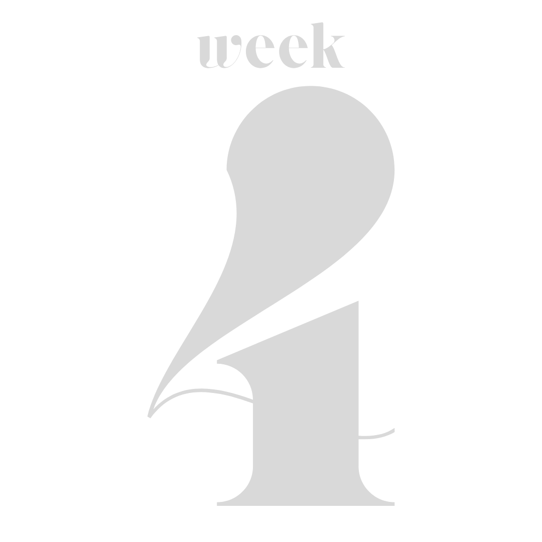 A digital graphic design featuring the word 'week' atop a large, stylized numeral '2' in gray on a black background.
