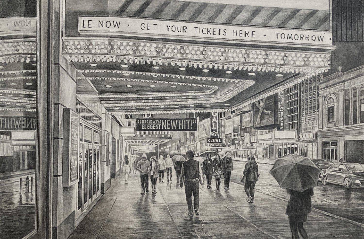42nd Street, 13 x 20", pencil on paper