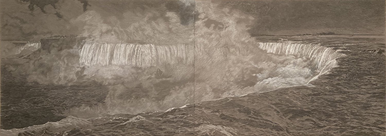 Niagara Falls, 19 1/2  x 55",  pencils on paper.