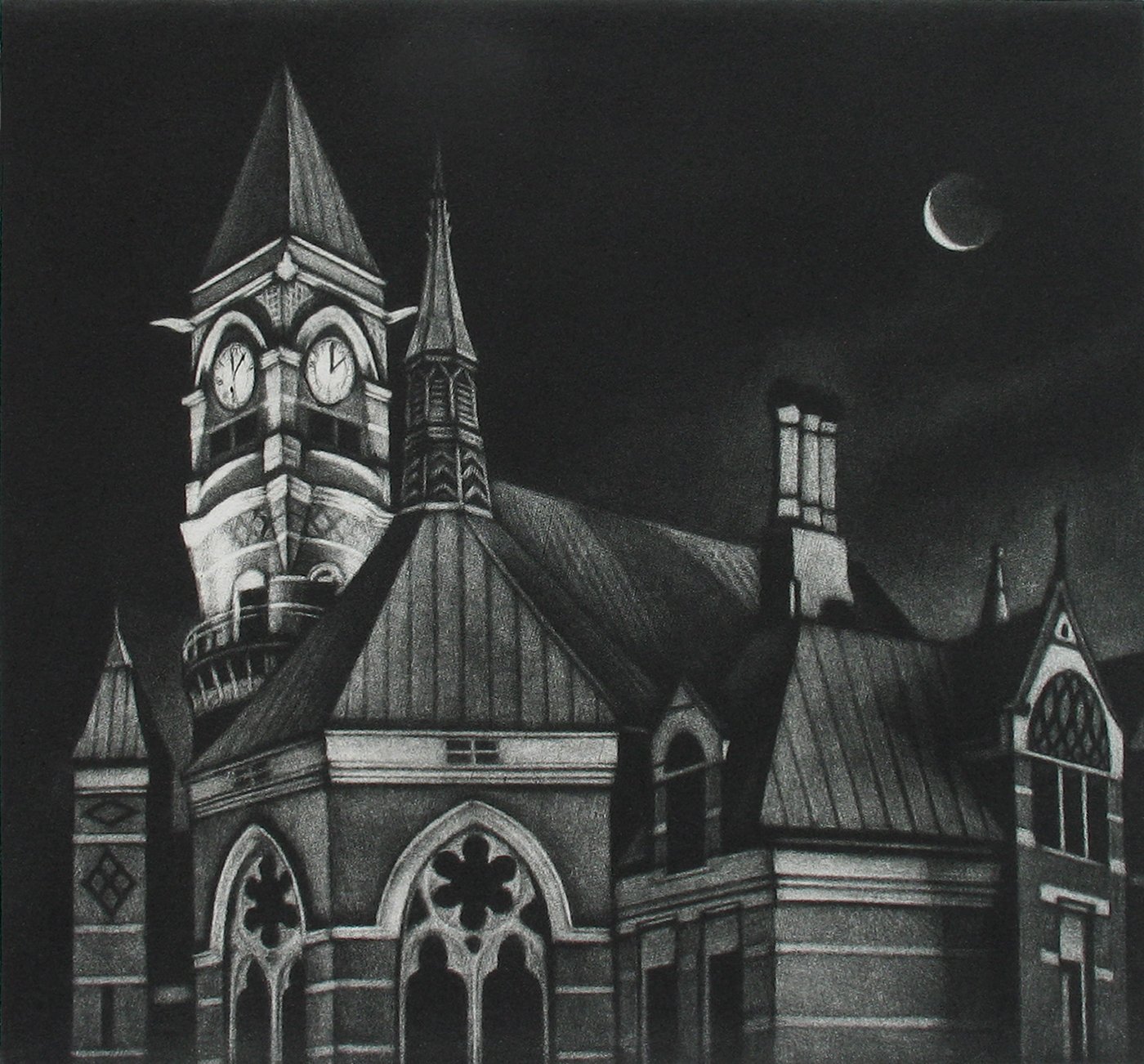 Jeferson Market, 6 7/8 x 7 3/8",  mezzotint