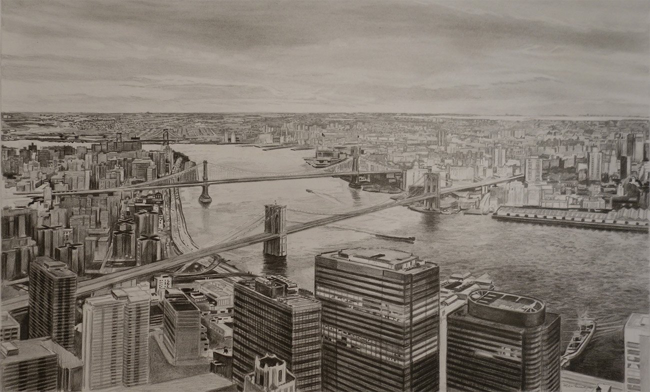 Three Bridges, 11 3/8 x 18 1/2", pencil paper