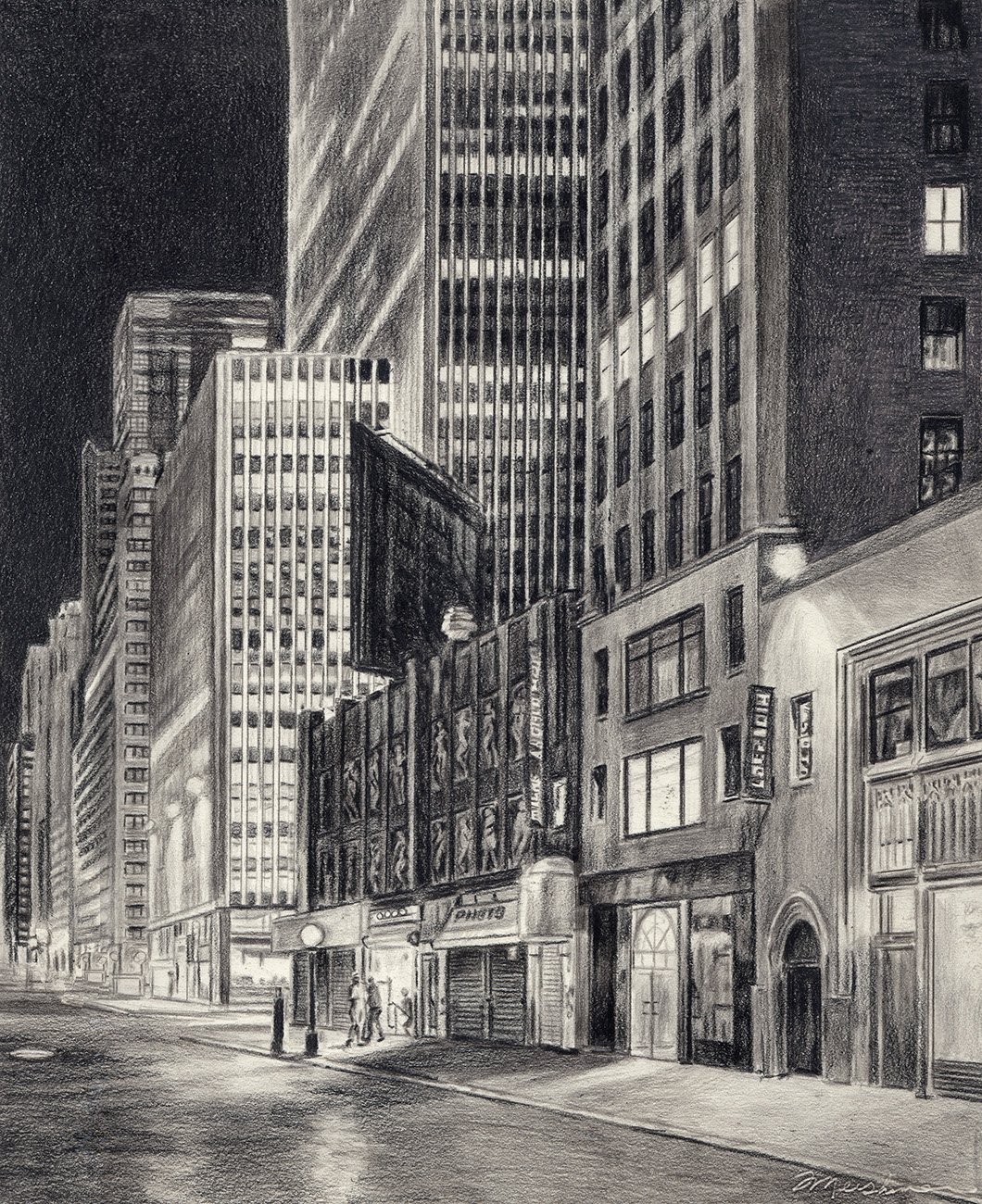 Mid Town, 11 x 9 3/8", pencil on paper