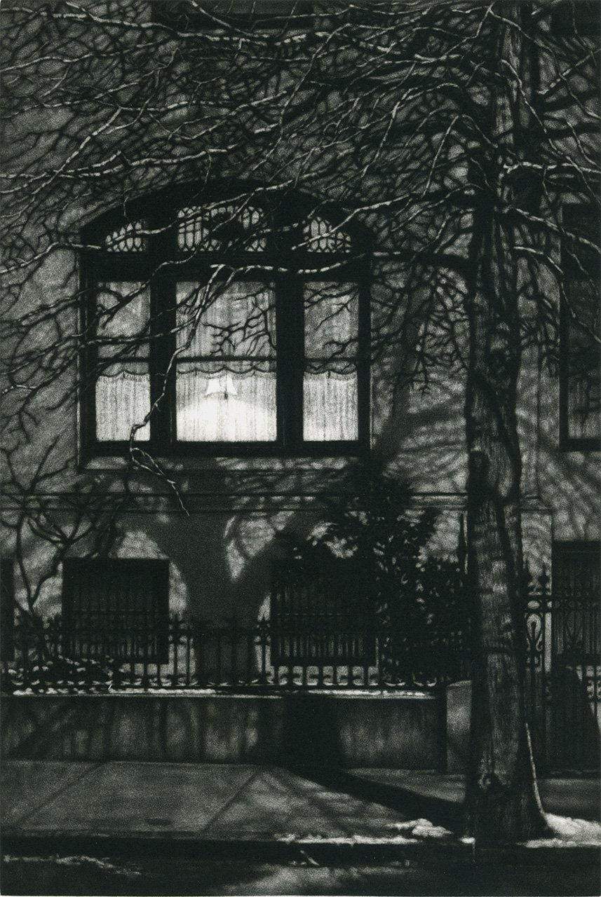 Across the Street, 12 x 18", mezzotint