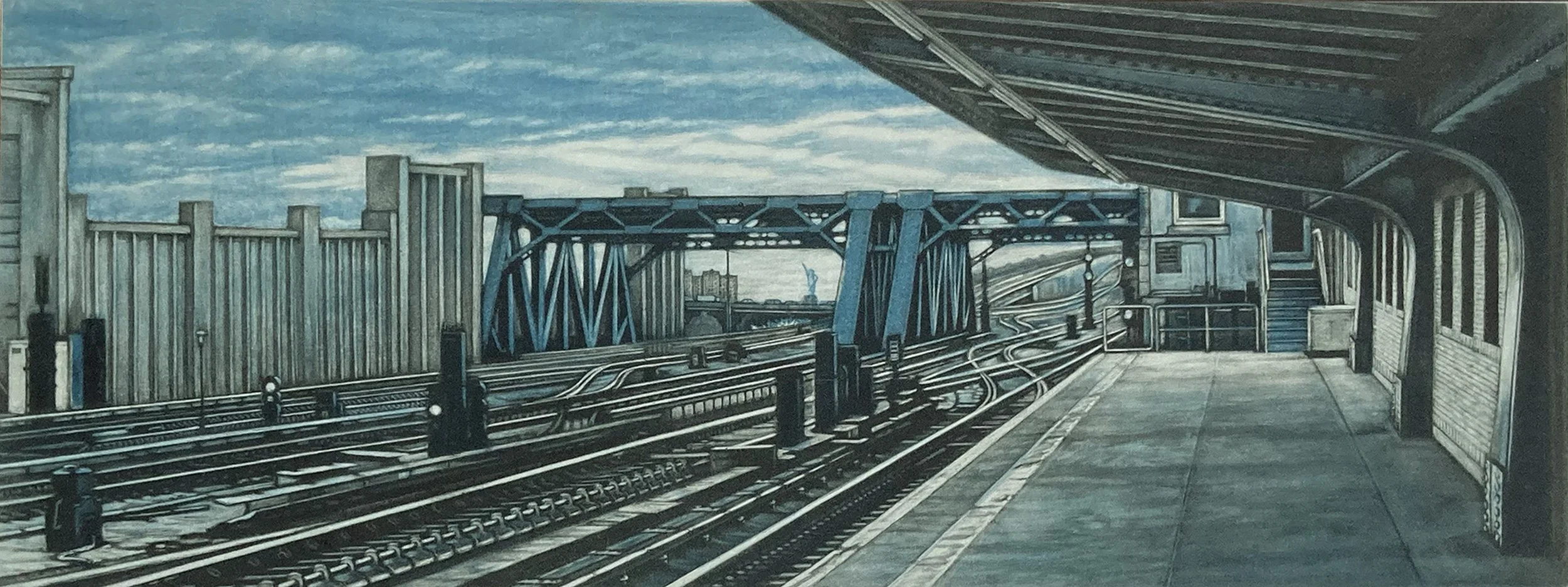 Blue and key mezzotint plate of the 4th Avenue print