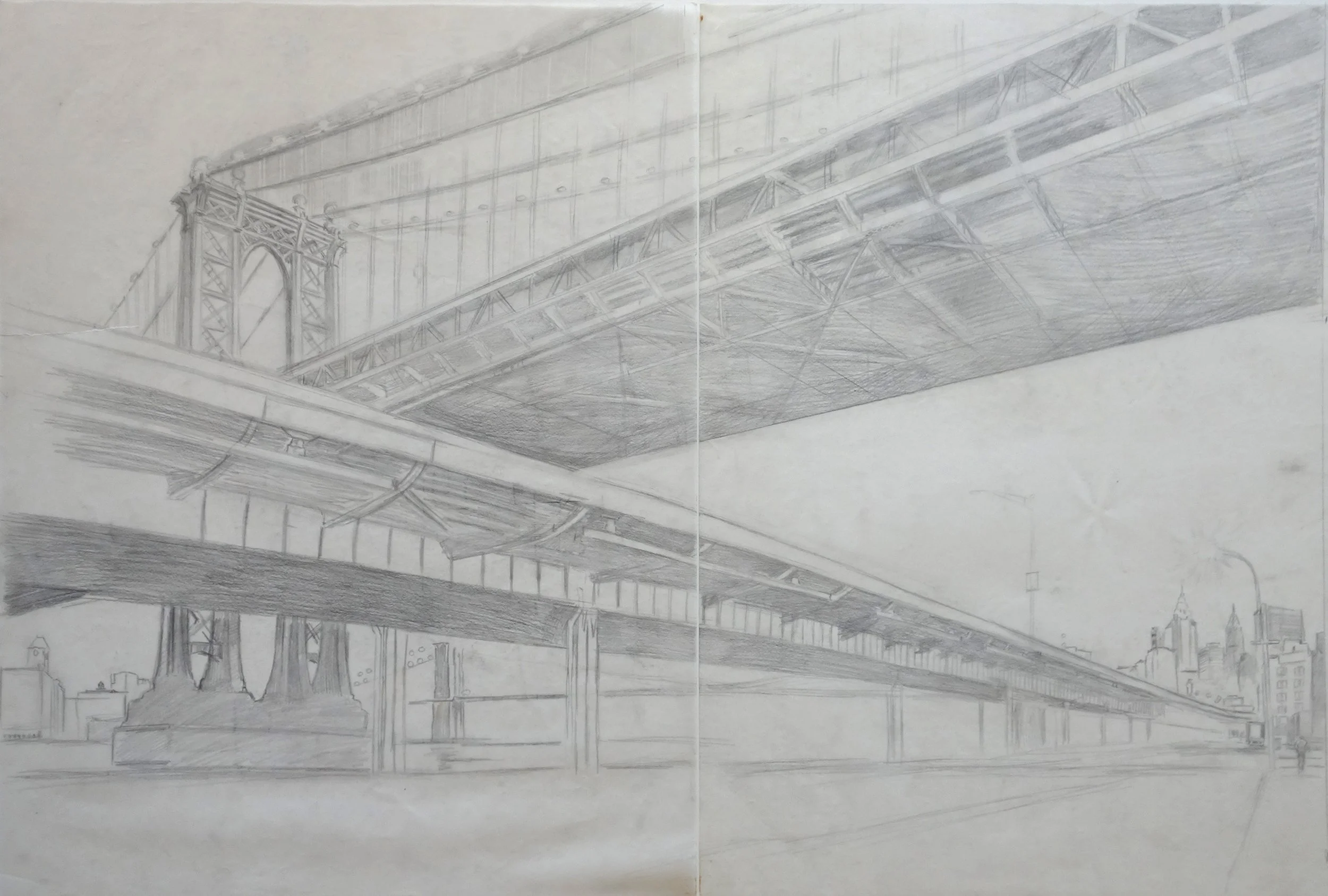  A drawing on two sheets of tracing paper used to work out the basic composition. 