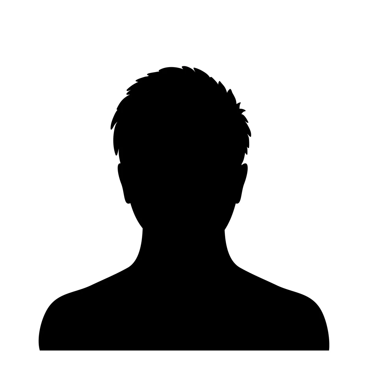 Silhouette of a person's head and shoulders with short, spiky hair, facing forward, on a white background.