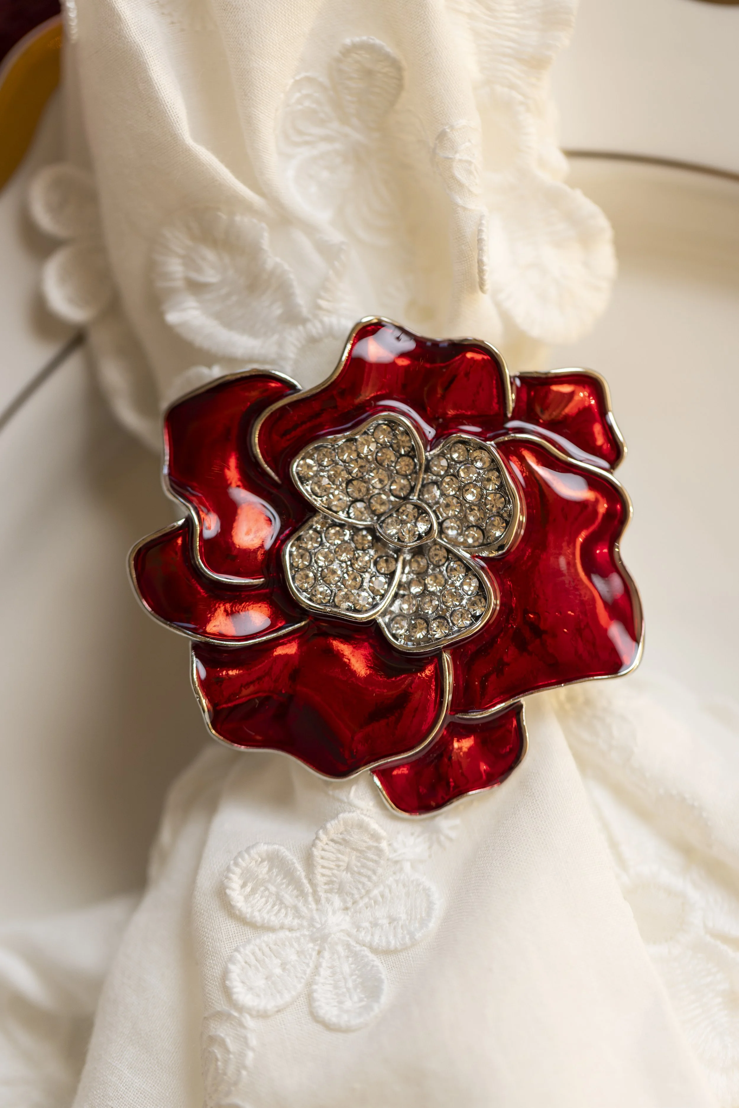 3D Scarlet Garden Flower Napkin Ring  Set of 4