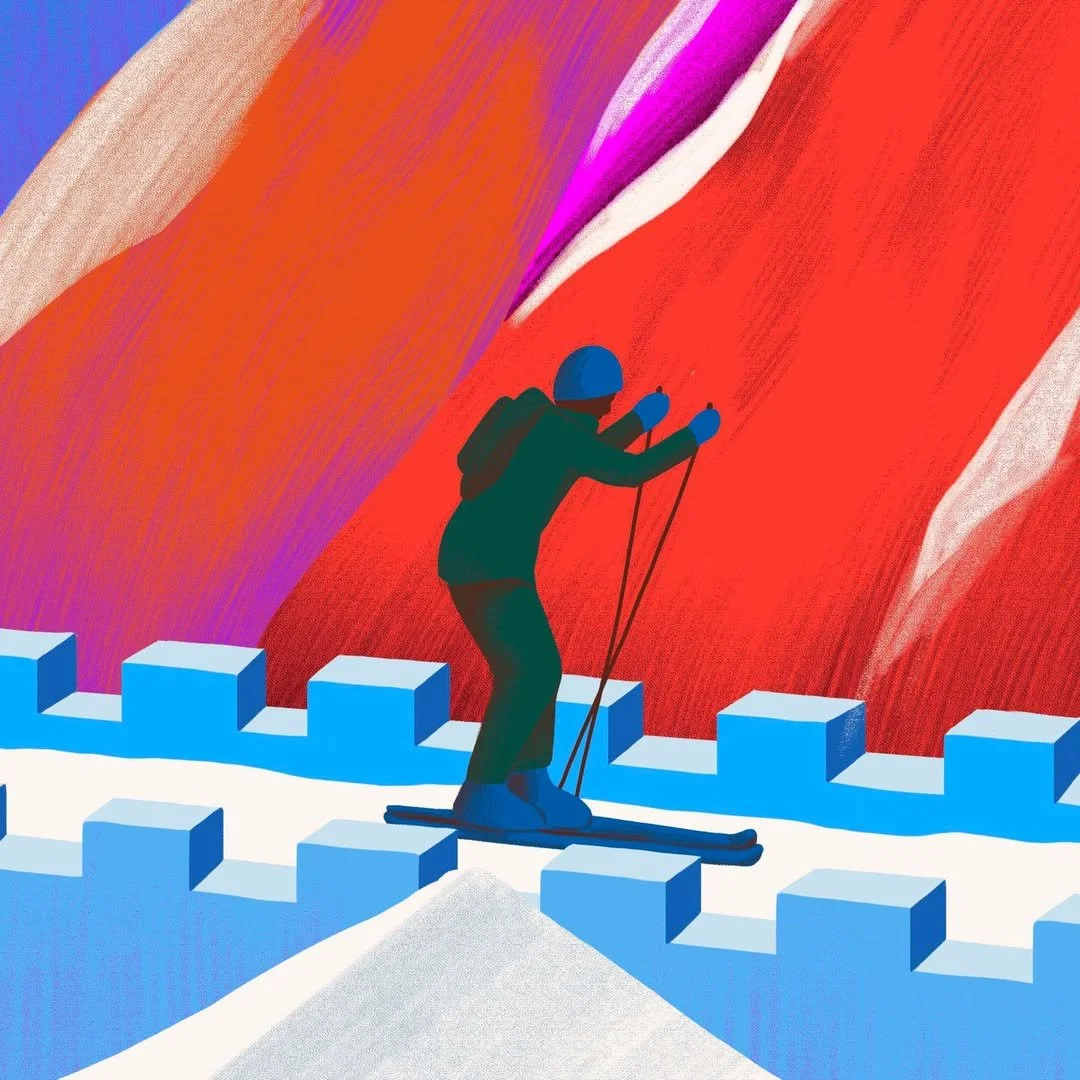  skieur sur les remparts d’un château peinture sur toile 