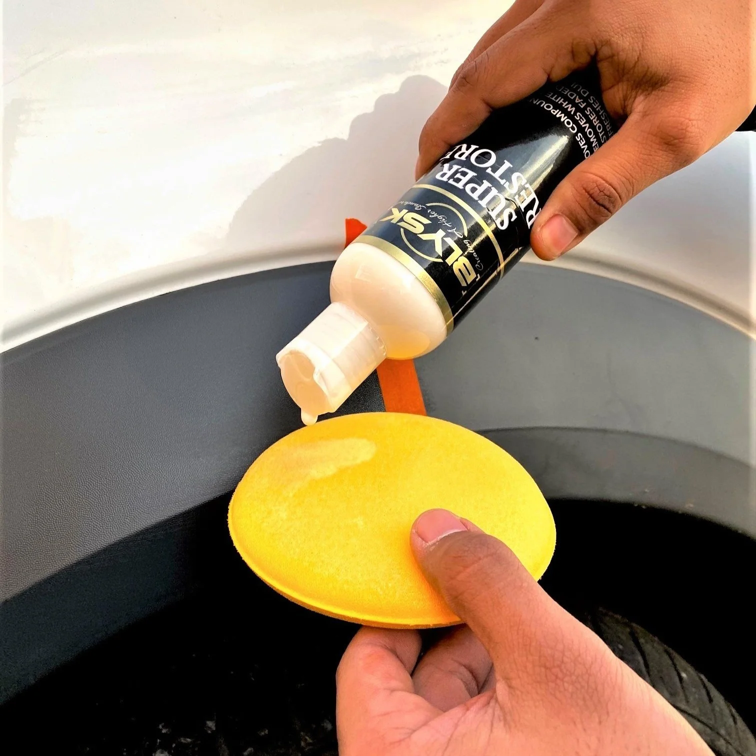 Blysk Super Restore 8oz. Trim and Plastic Restorer Protectant, Renew Trim, Bumpers, Guards, Non-Greasy, Super Shine, Long Lasting, Dry-to-The-Touch