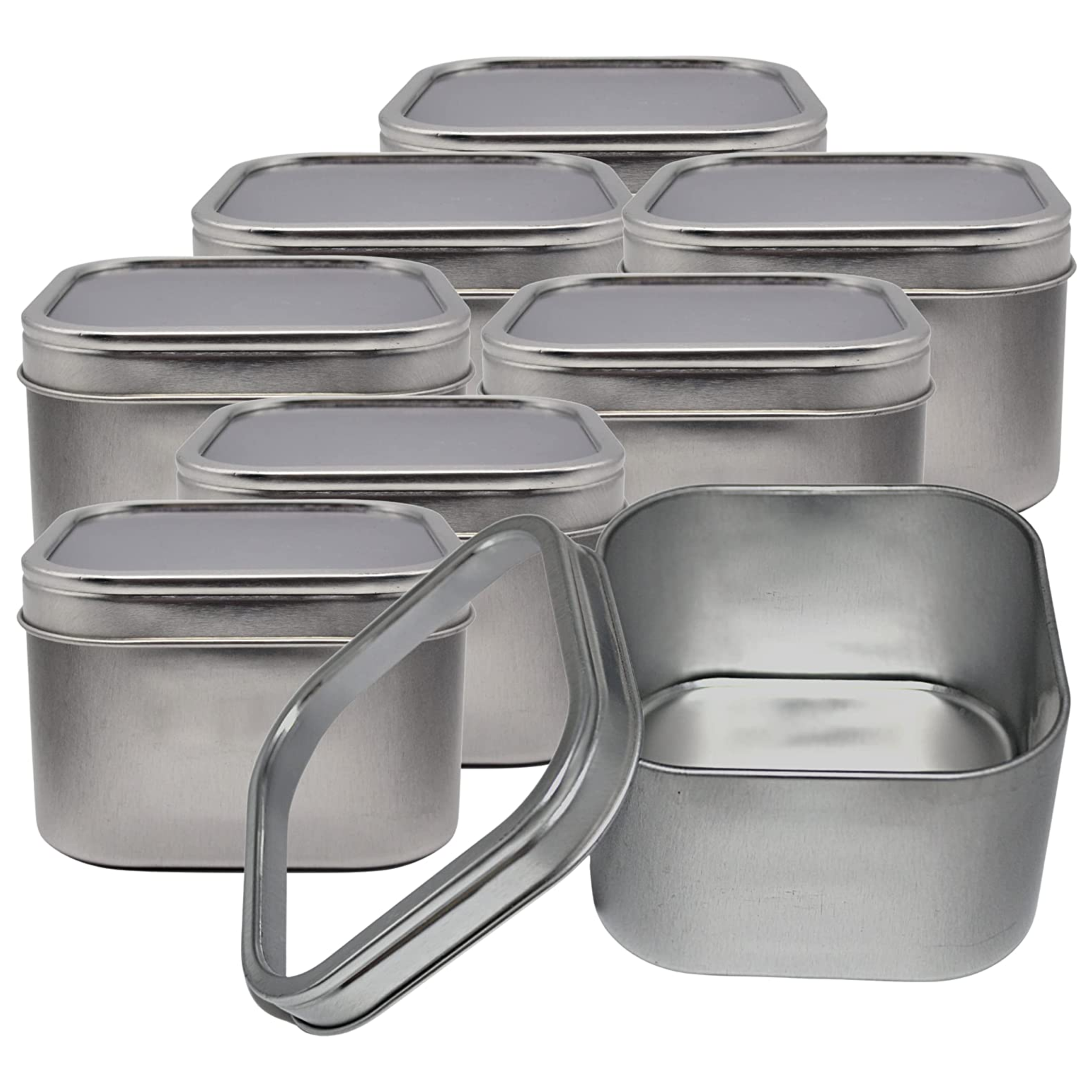 Blysk Metal tins with Clear Slip-on lid, Small Deep Square Tin with Clear top, for Storing Spices, Candle Container, Candy Jars, Crafts, Jewelry and Cosmetics (8, Square 12oz)