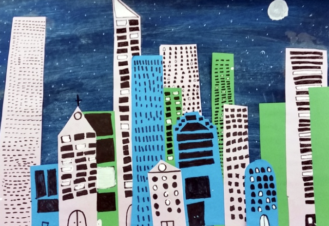 A Night time Cityscape Art Lesson
