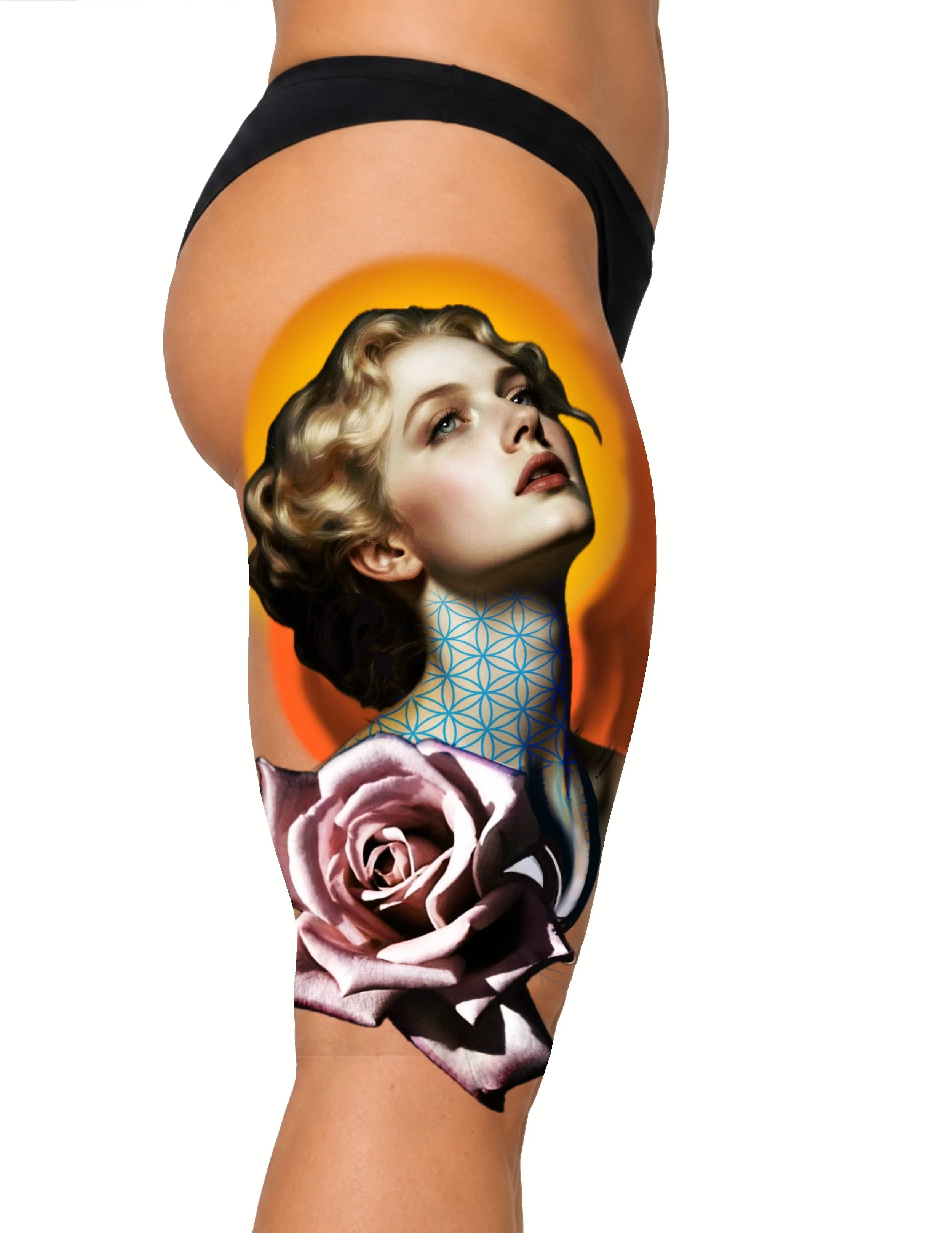 leg sleeve lady face geometric color rose flower floral large scale 
