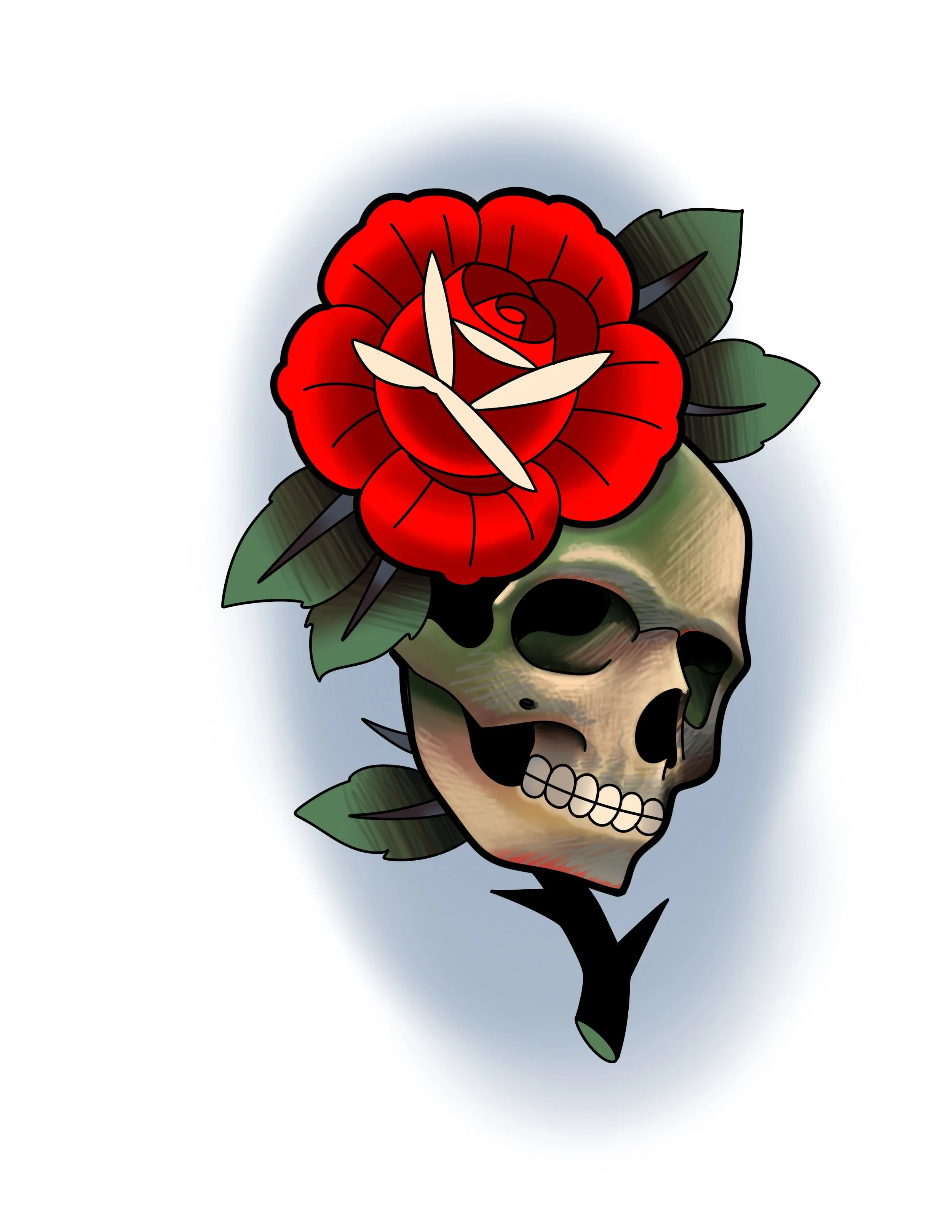 skull and rose