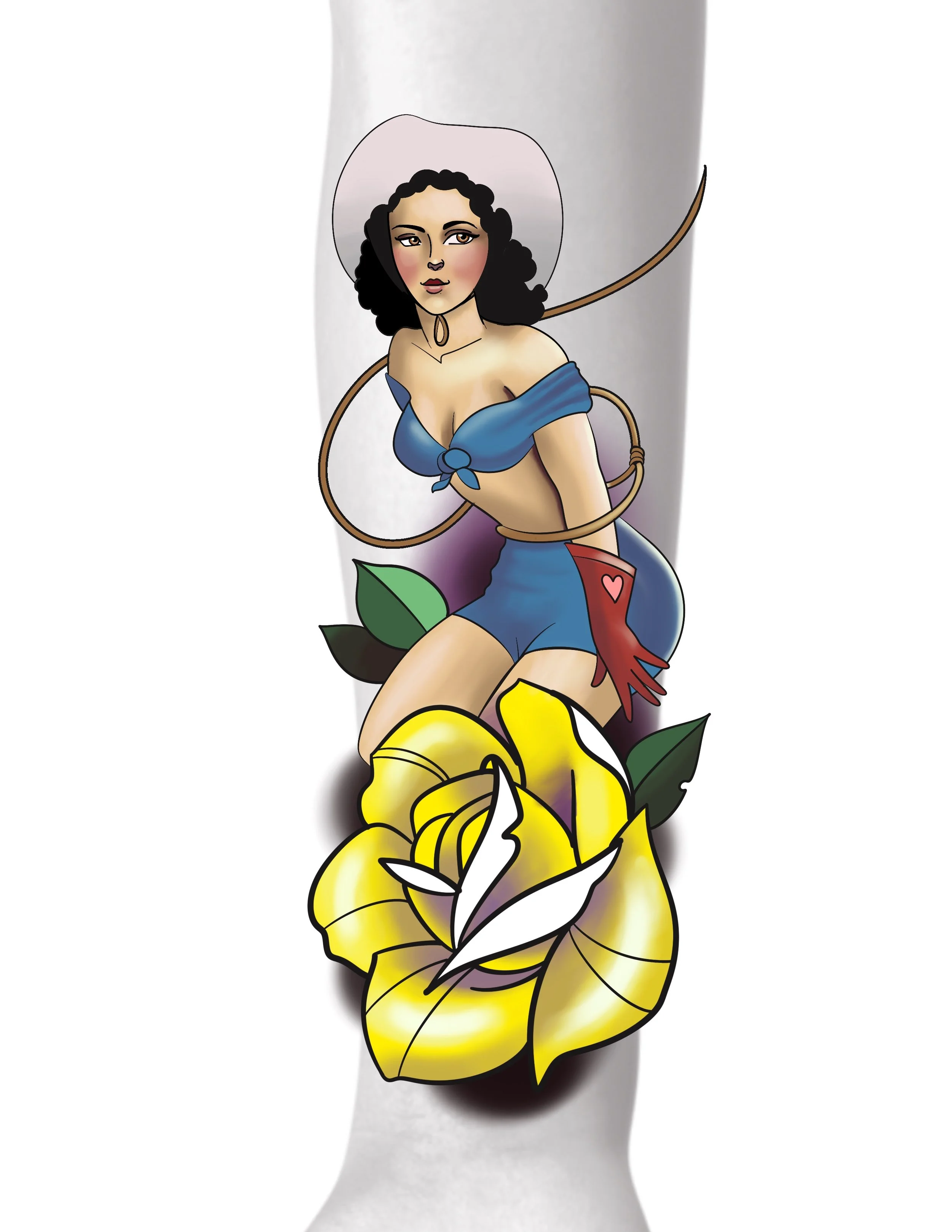 Traditional yellow rose cowgirl Texas pinup color