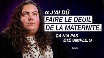 Portrait d'une femme avec un texte en français à côté, exprimant une émotion profonde liée à une expérience de deuil de la maternité.