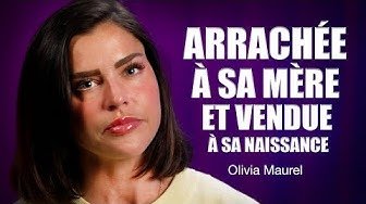 Photo d'une femme avec un texte en français: "Arrachée à sa mère et vendue à sa naissance" de Olivia Maurel, sur fond violet