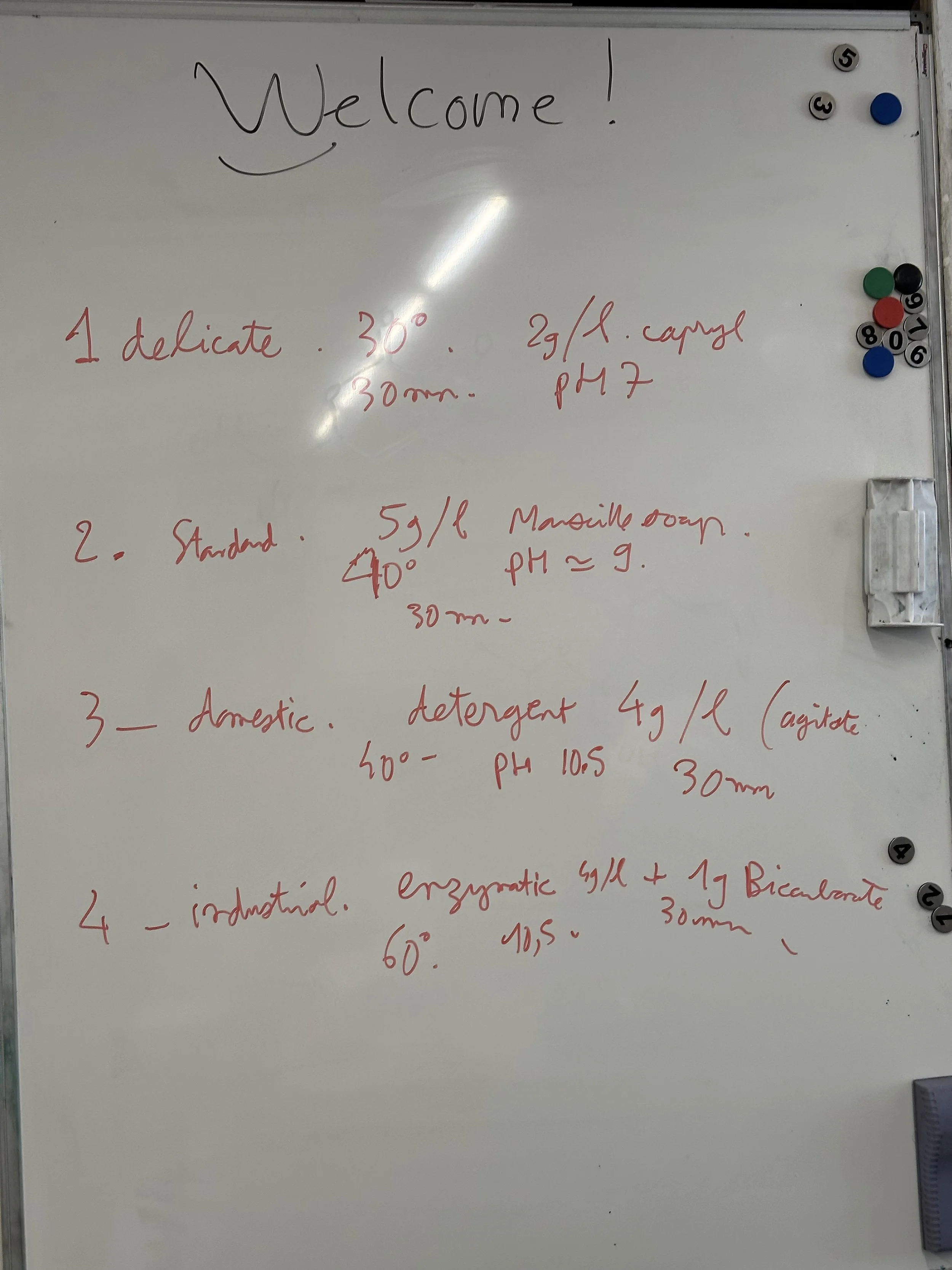 Four conditions for wash experiment.