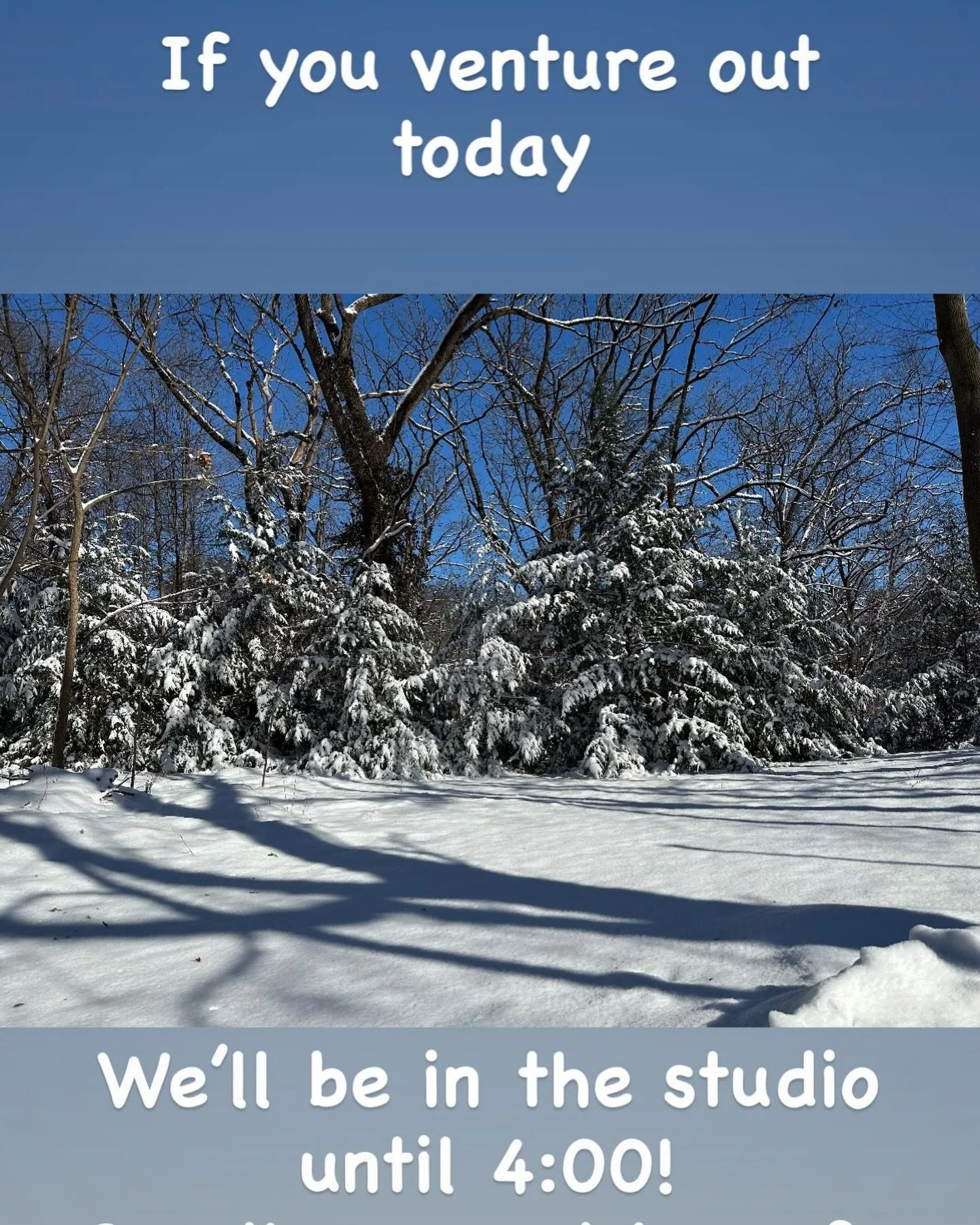 If you do go out, bundle up and stay warm. It is beautiful out there, but pretty nippy!

We&rsquo;ll have cookies, hot tea, and a warm place to work on your projects 🥰

#openstudio #staywarm #yarnlife #fishersindiana #belocalnorthindysuburbs