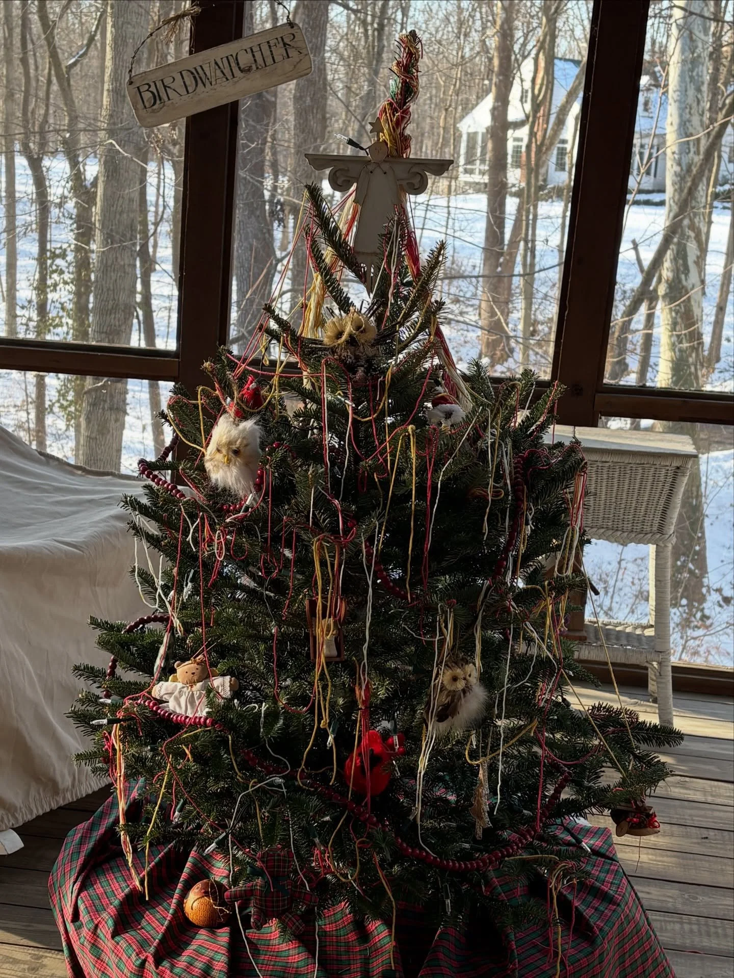 Another way to use your naturally dyed yarn &mdash; yarn bomb your Christmas tree! One of our customers shared this with us and we thought it was a creative and beautiful use of leftover yarn!
Do you use yarn in your holiday decorating??! Let us know