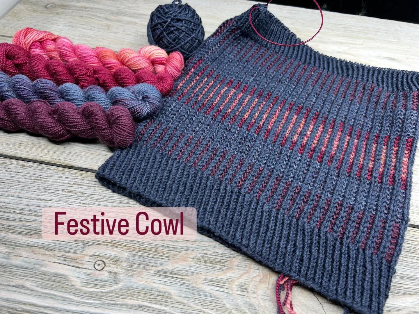 Need some inspiration for using the FIBRuary Winter Night colorways? 

Linda made the Festive Cowl&mdash;a free pattern by Cathy Baucom that uses one skein of Pure Sock in Twilight and four of the minis from the Winter Night MCN mini set. And it look