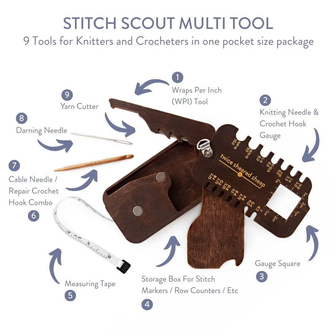 Twice Sheared Sheep Stitch Scout Multi-Tool for Knitters & Crocheters