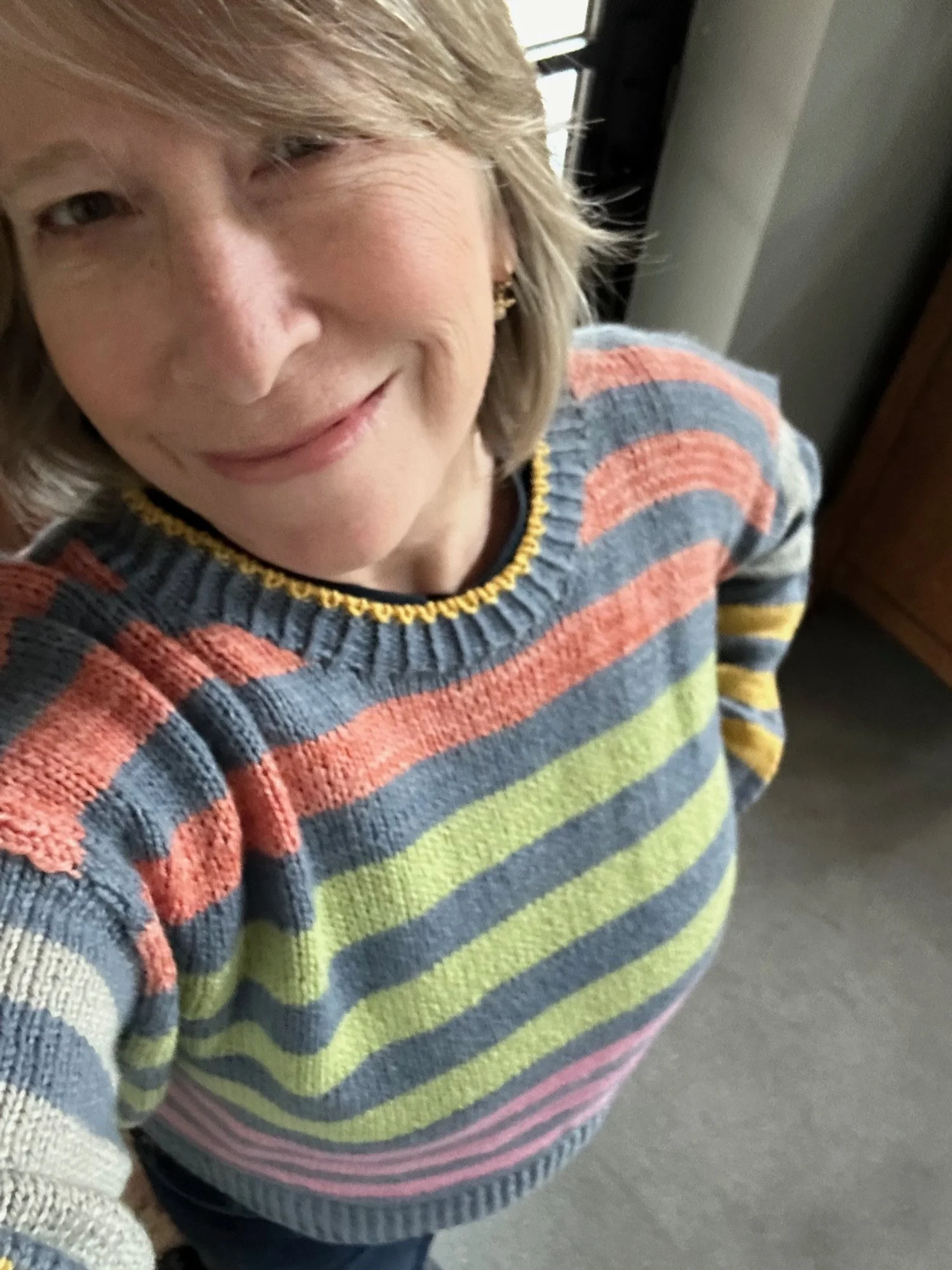 Linda knit the Stripe Hype Sweater in Pure Merino Sport