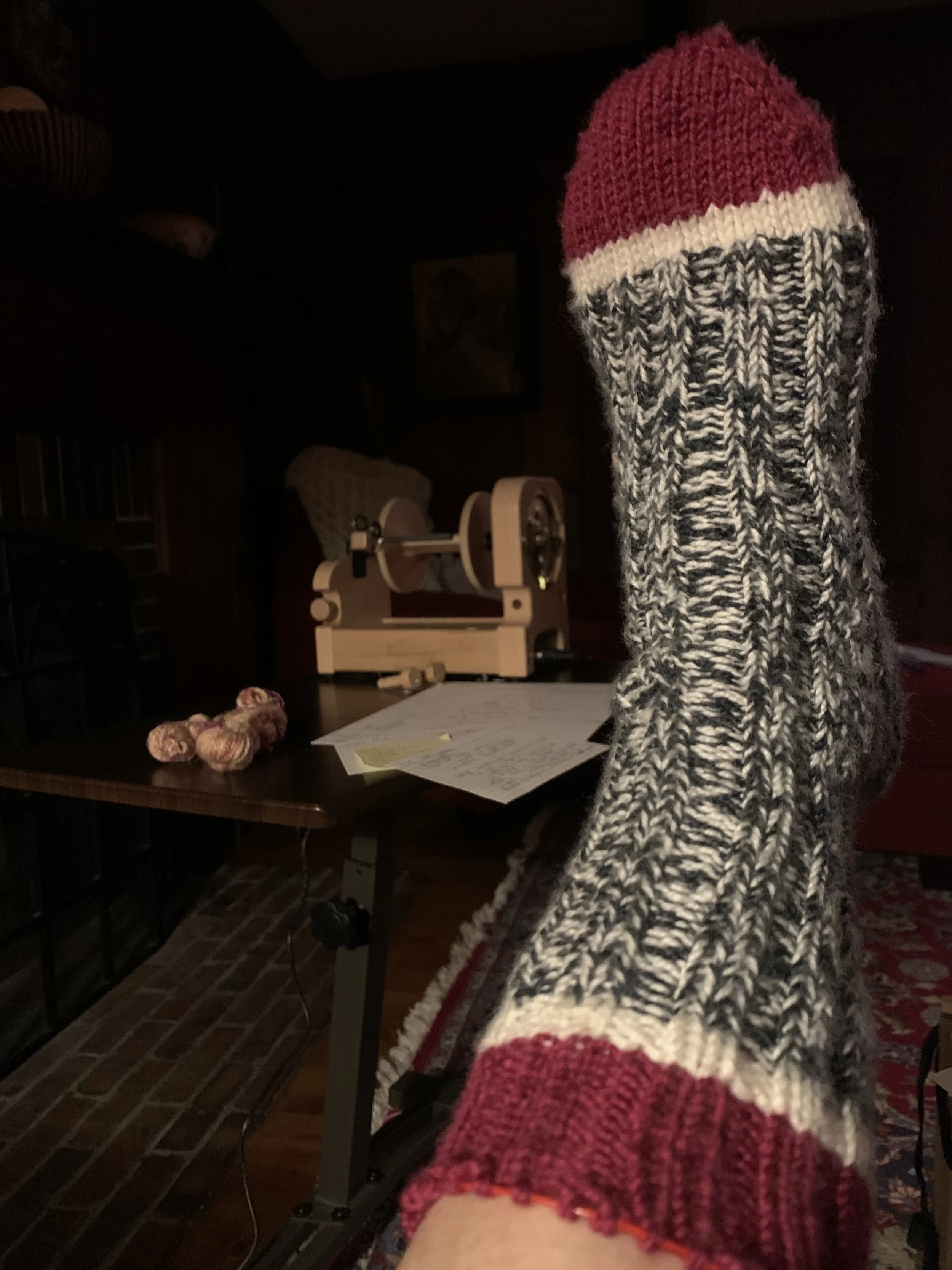 Bear Paw Sock (pattern by Drea Renee Knits) with Festive winterberry minikit and natural