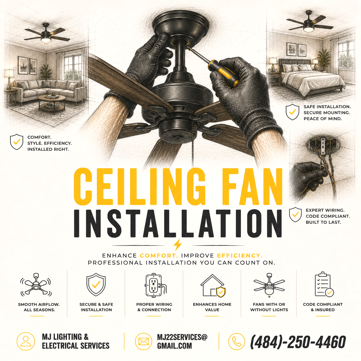 https://www.mjlightingelectricalservices.com/eagleville-electrician/ceiling-fan-installation