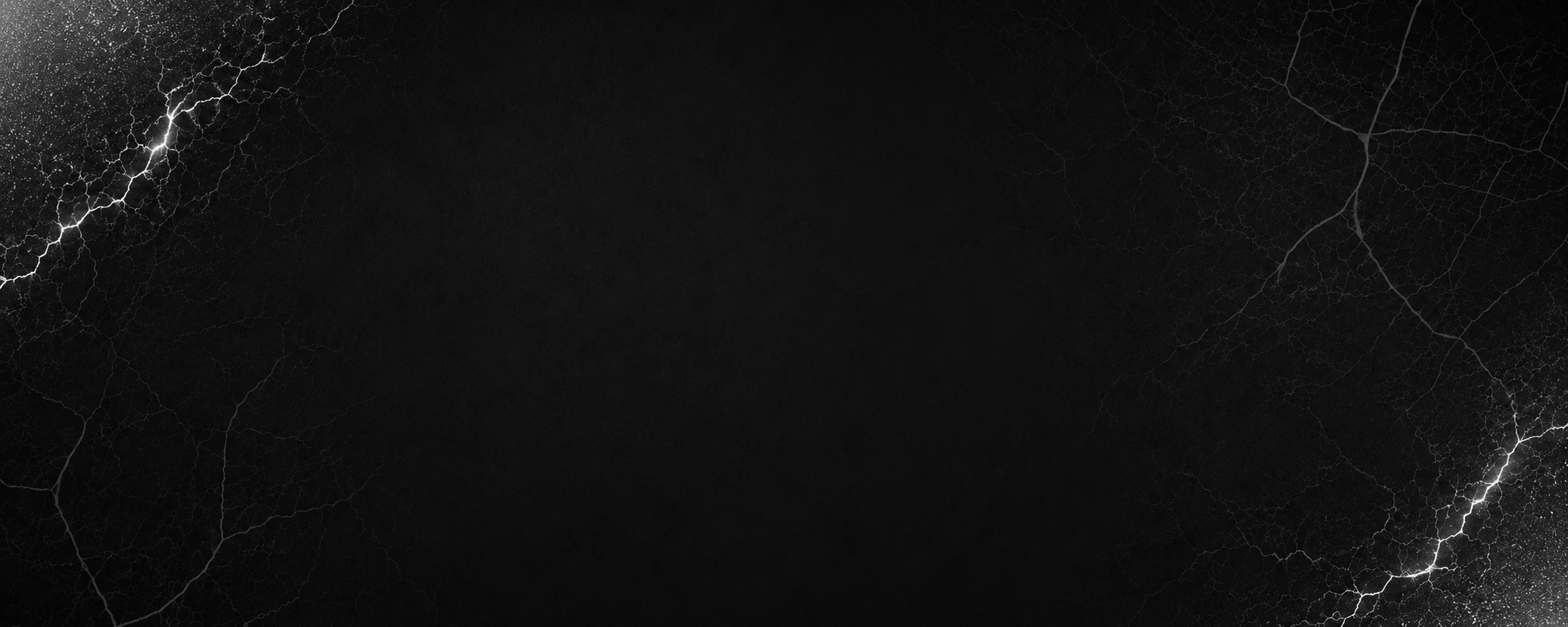 Black background with white lightning streaks along the top left and bottom right edges, creating a fractal pattern.
