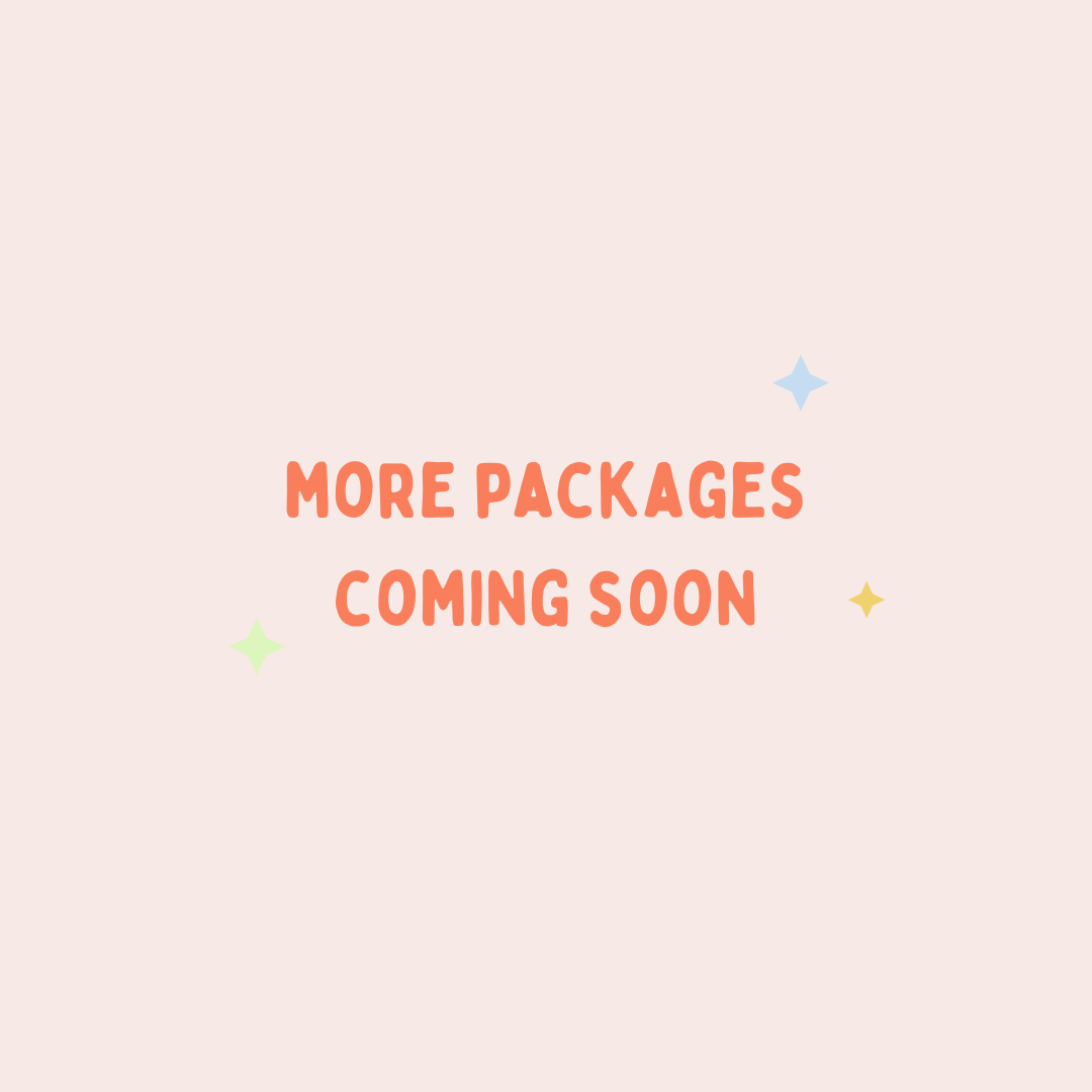 A light pink background with the text 'More packages coming soon' in orange, surrounded by small, colorful star shapes.