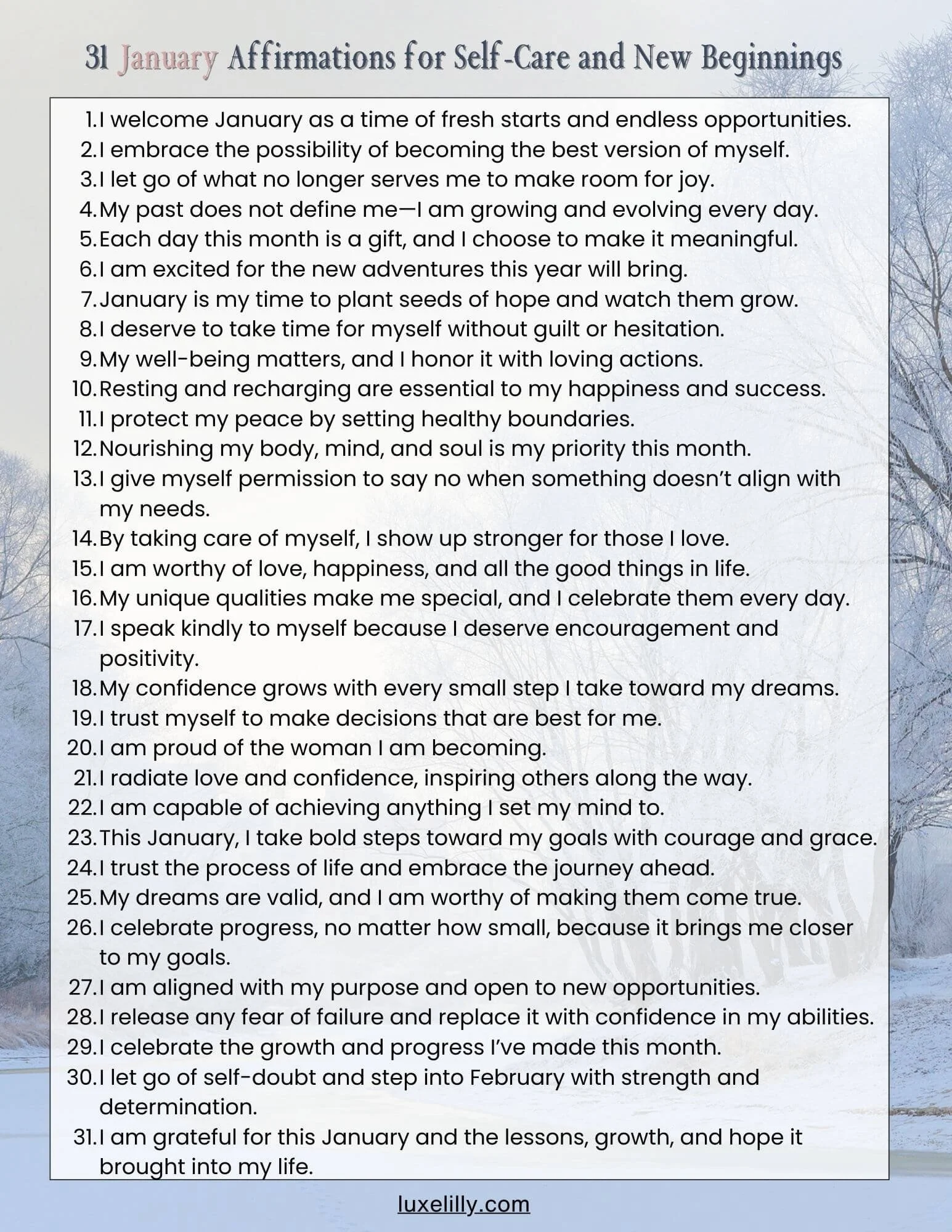 Empower Your January with 31 Daily Affirmations for Self-Care — Lilly & Co.