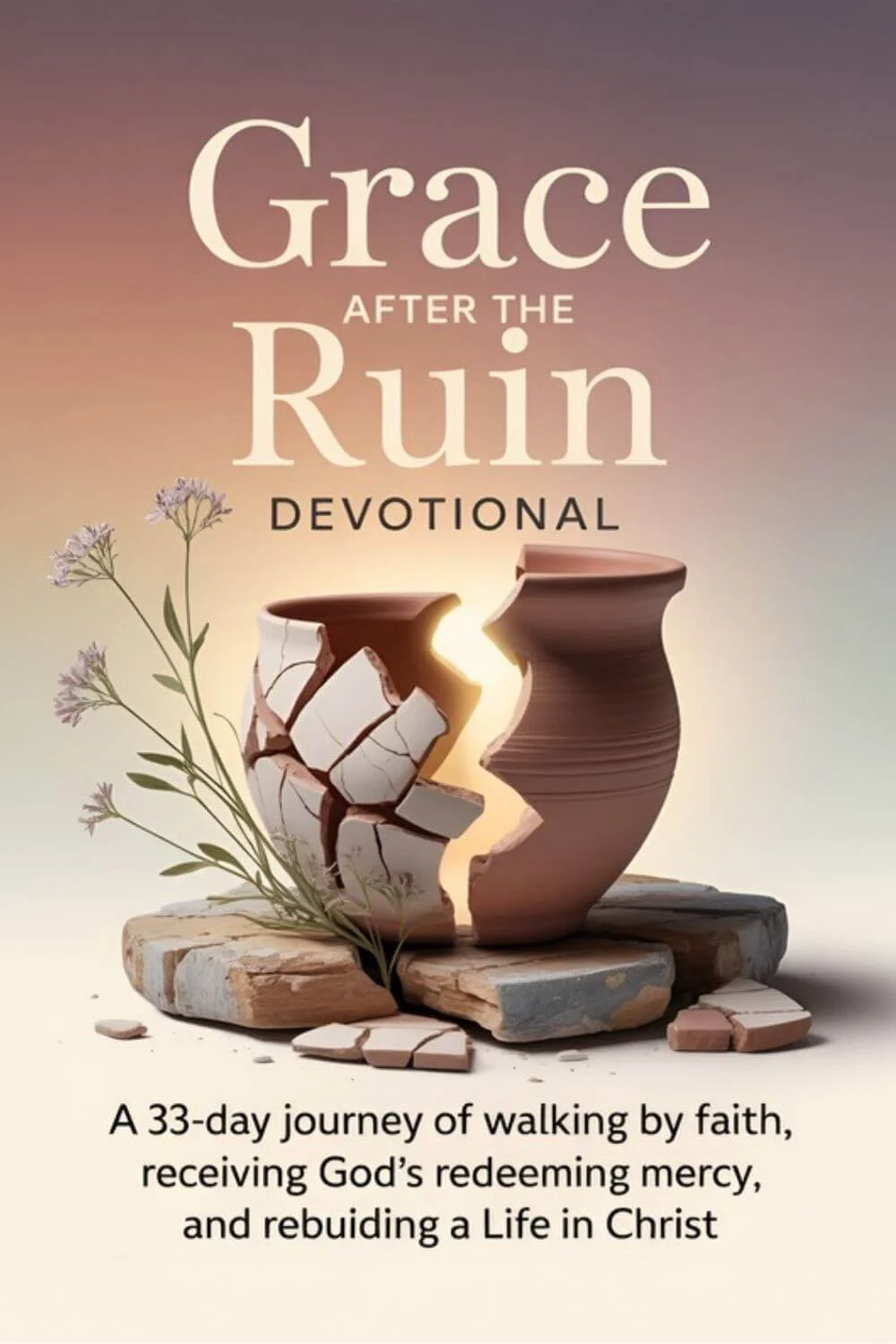 Cover of Grace After the Ruin Christian devotional with a broken clay pot symbolizing healing and redemption.