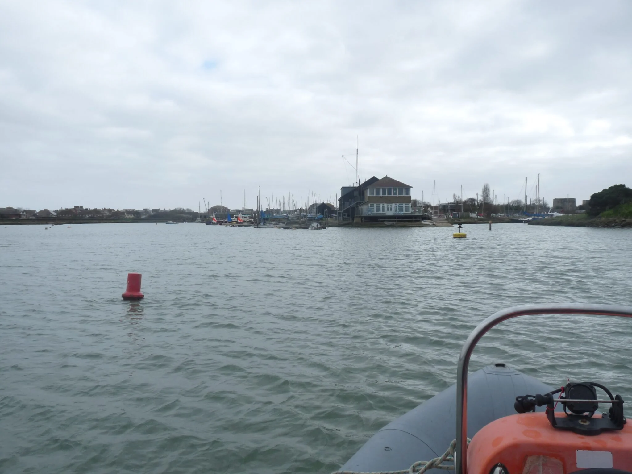 Follow the buoyed channel towards the yacht club