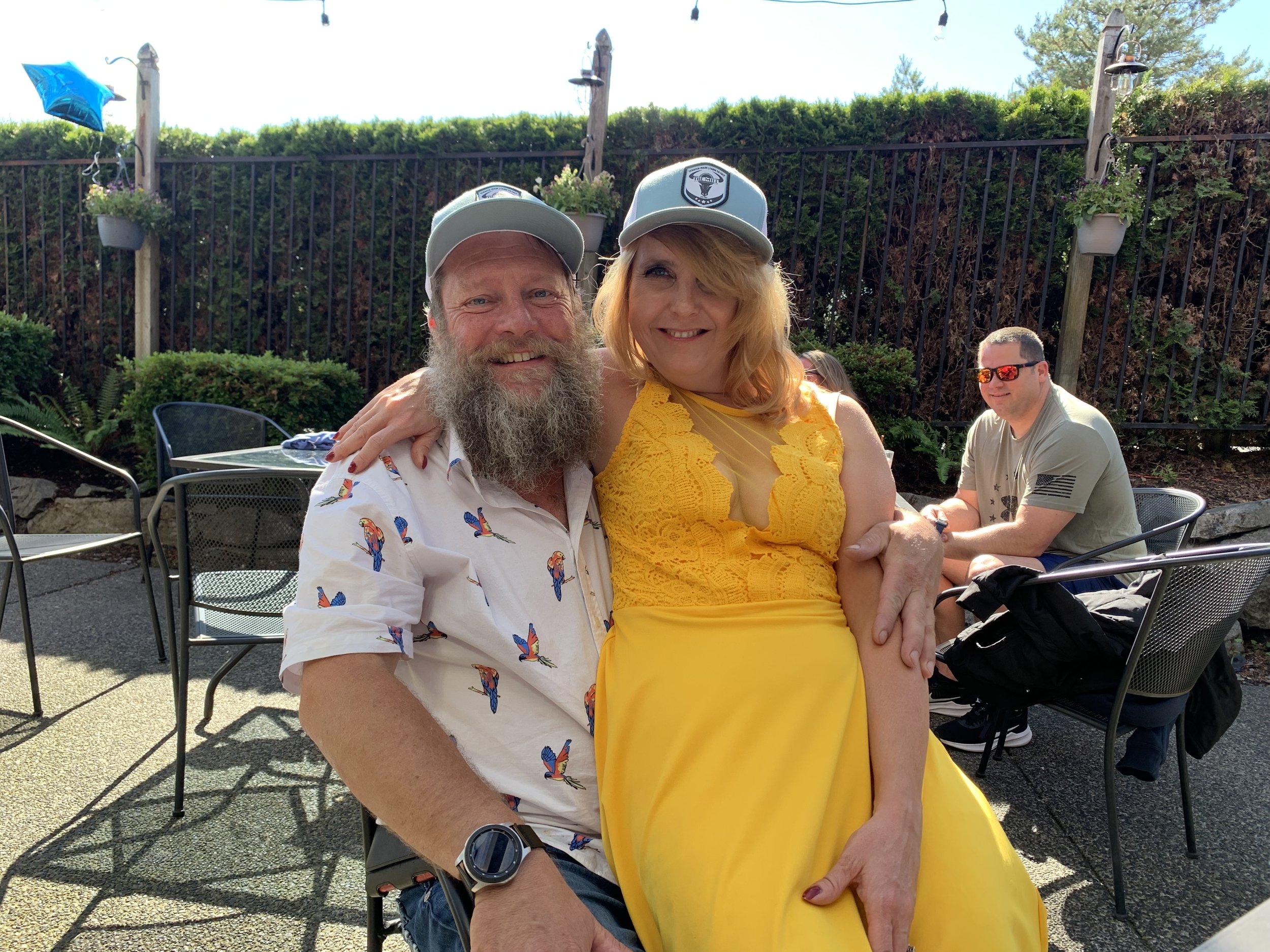 Denice and zeek in mill hats.JPG