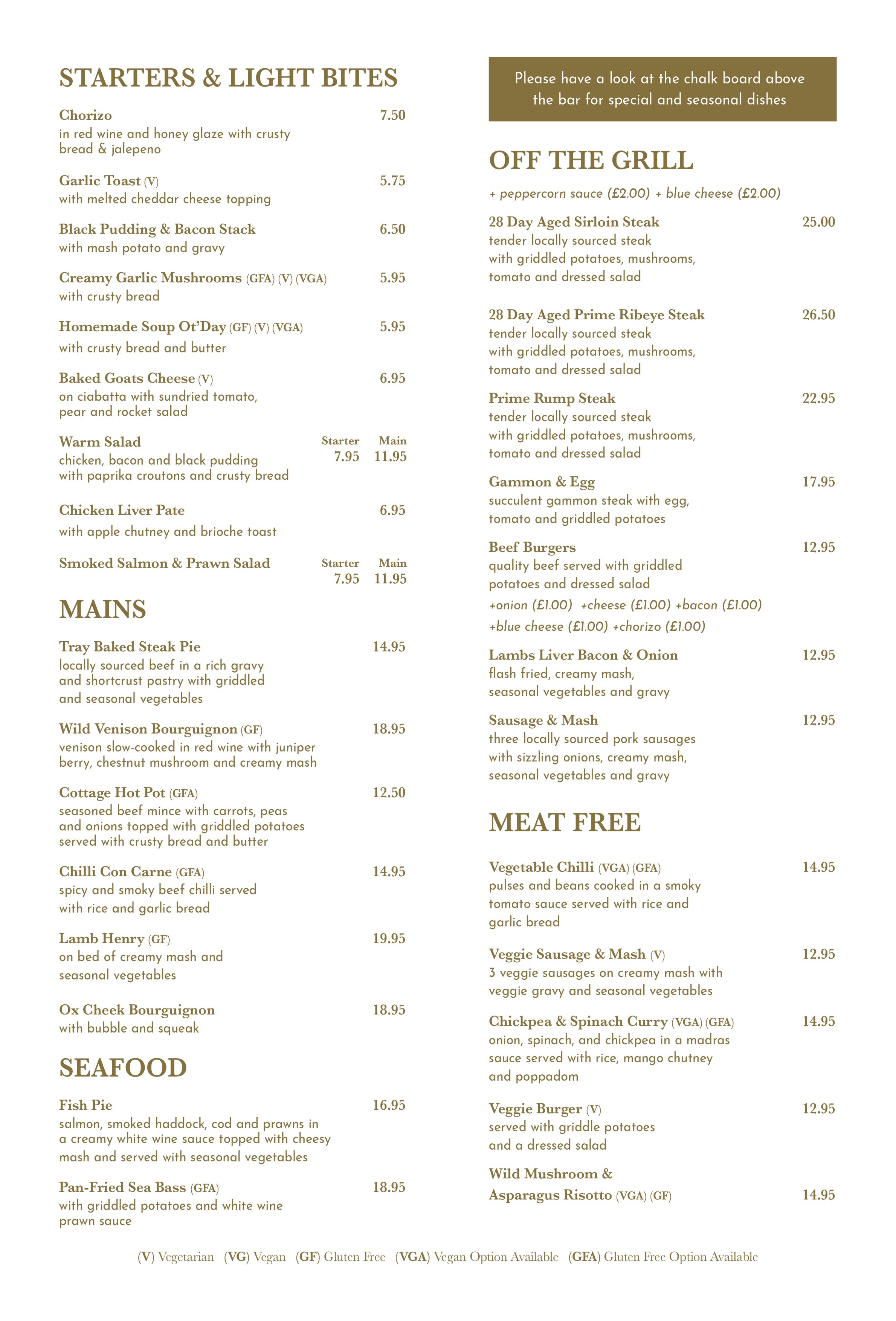 Menu — Pack Horse Inn